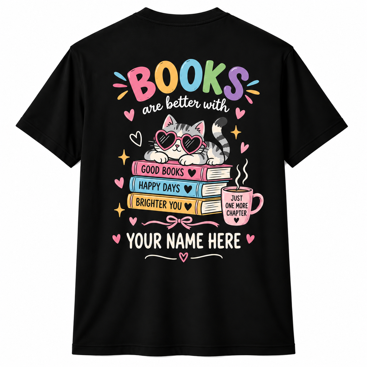 Custom Read More Books Cat Teacher T-Shirt Personalized Name Book Lover Gift