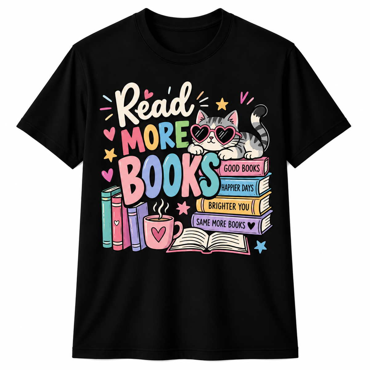 Custom Read More Books Cat Teacher T-Shirt Personalized Name Book Lover Gift