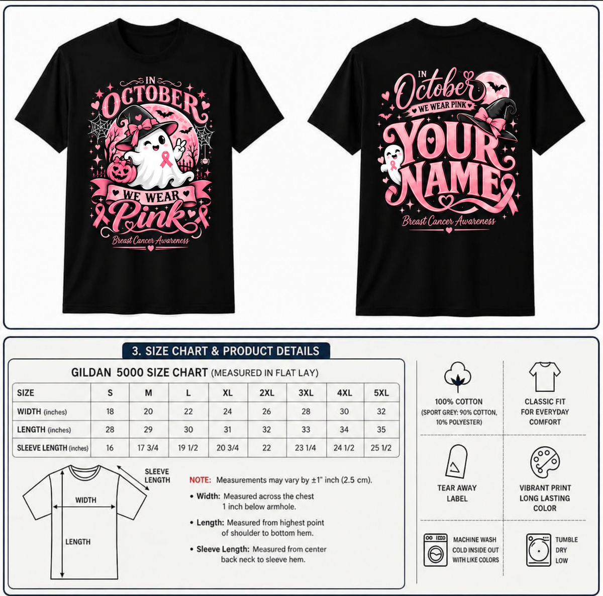 Custom Breast Cancer Awareness Shirt in October we Wear Pink Ghost Witch