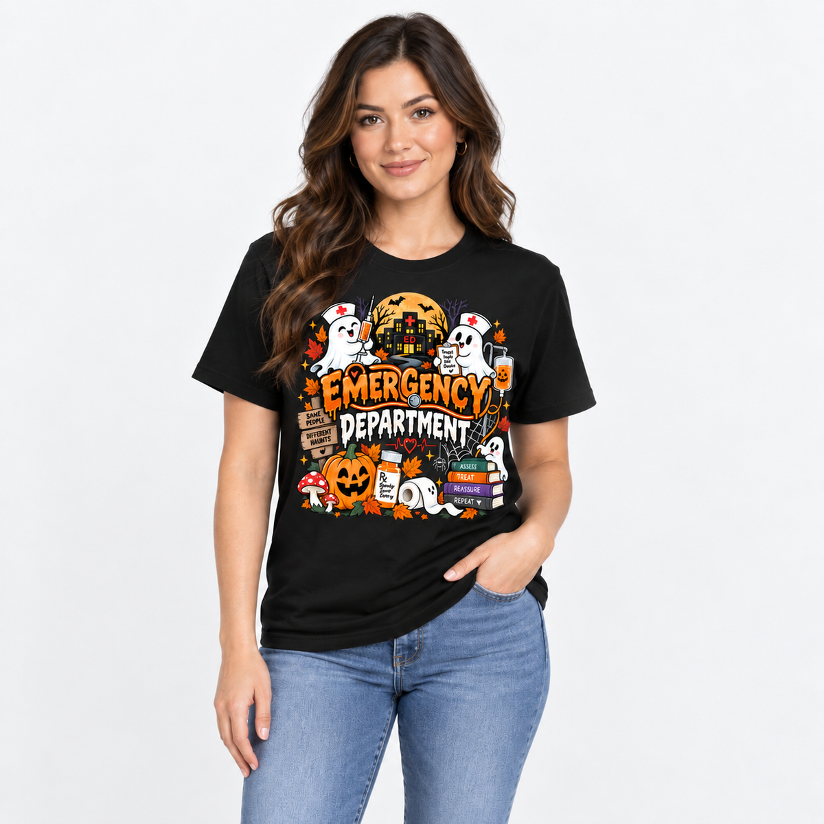 Custom Emergency Department Halloween T-Shirt Cute Ghost Nurse Gift Shirt