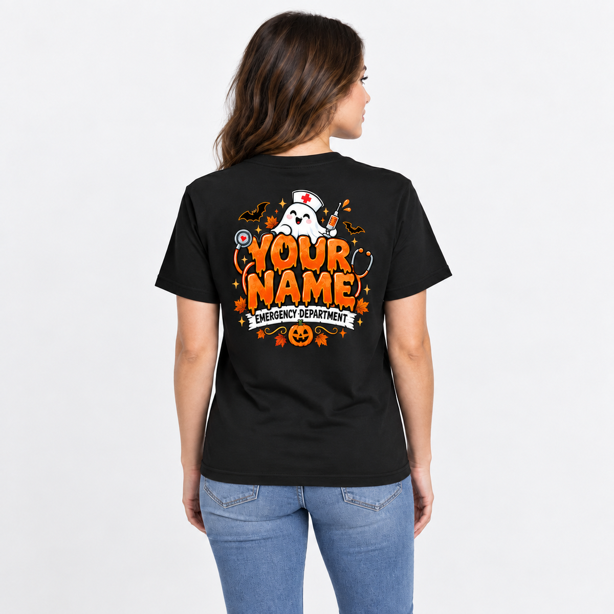 Custom Emergency Department Halloween T-Shirt Cute Ghost Nurse Gift Shirt