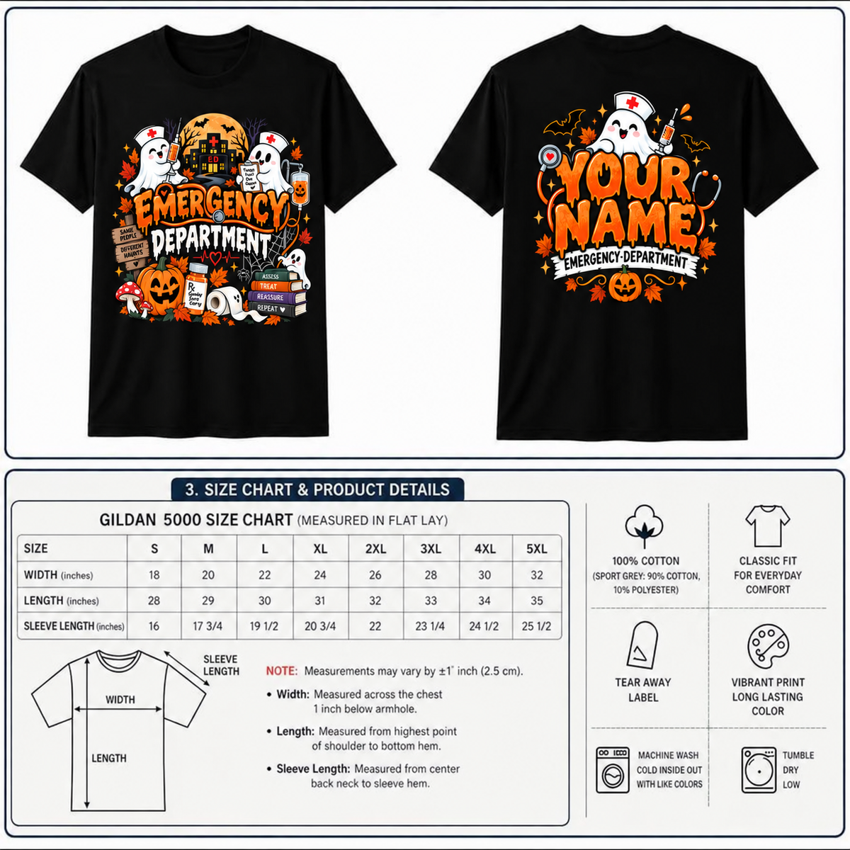 Custom Emergency Department Halloween T-Shirt Cute Ghost Nurse Gift Shirt