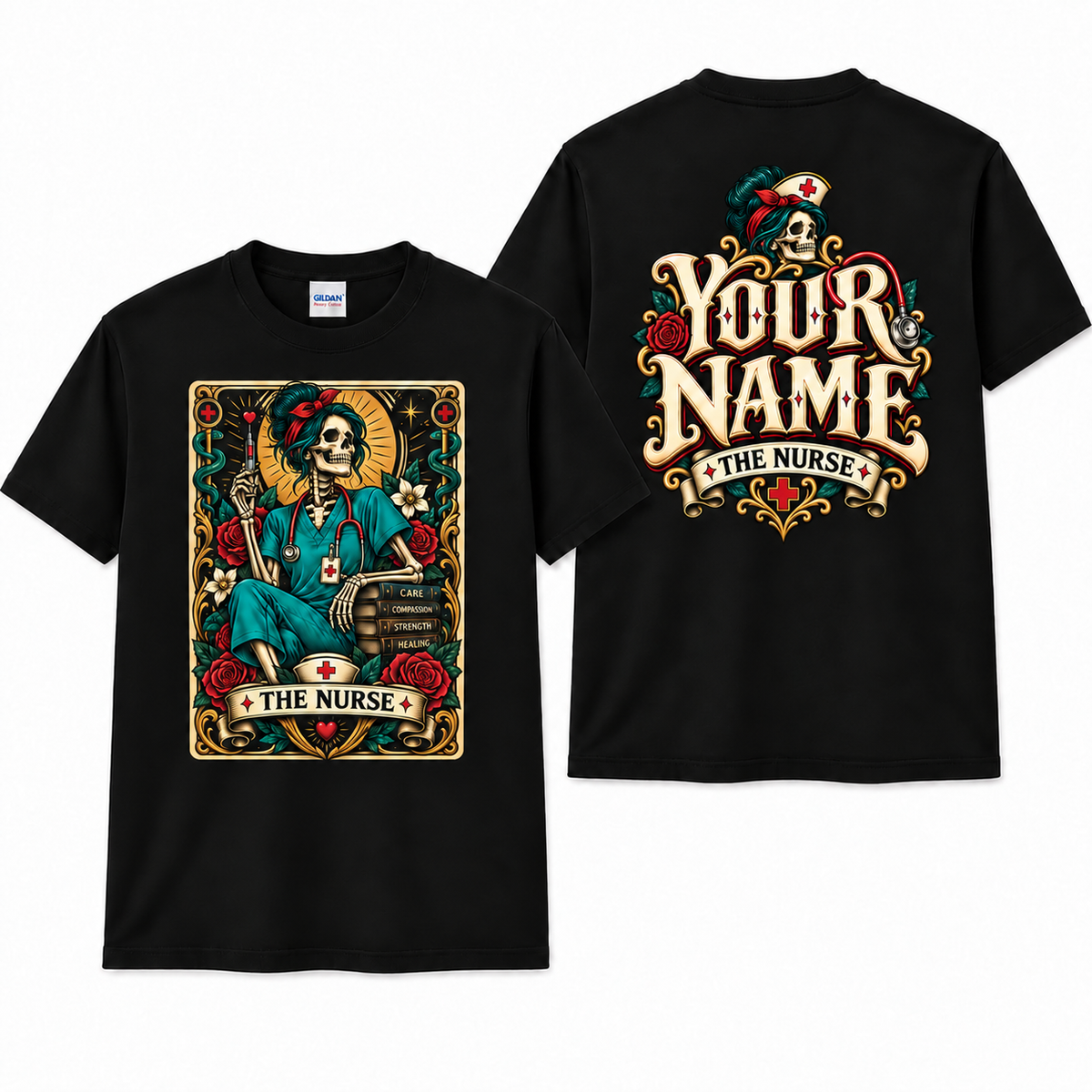 Personalized Nurse Skull Tarot Card Shirt for Women Custom Name Graphic Tee