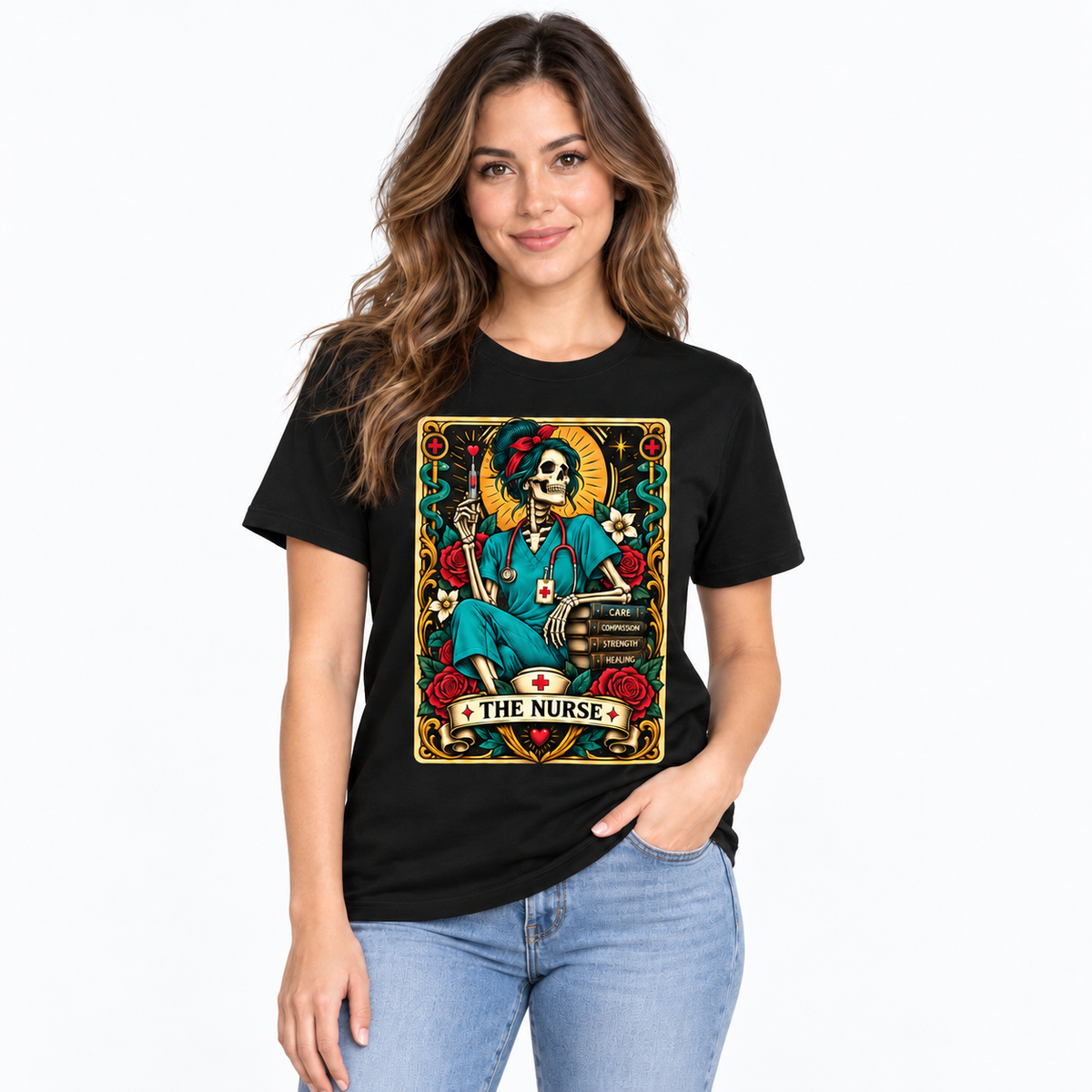 Personalized Nurse Skull Tarot Card Shirt for Women Custom Name Graphic Tee