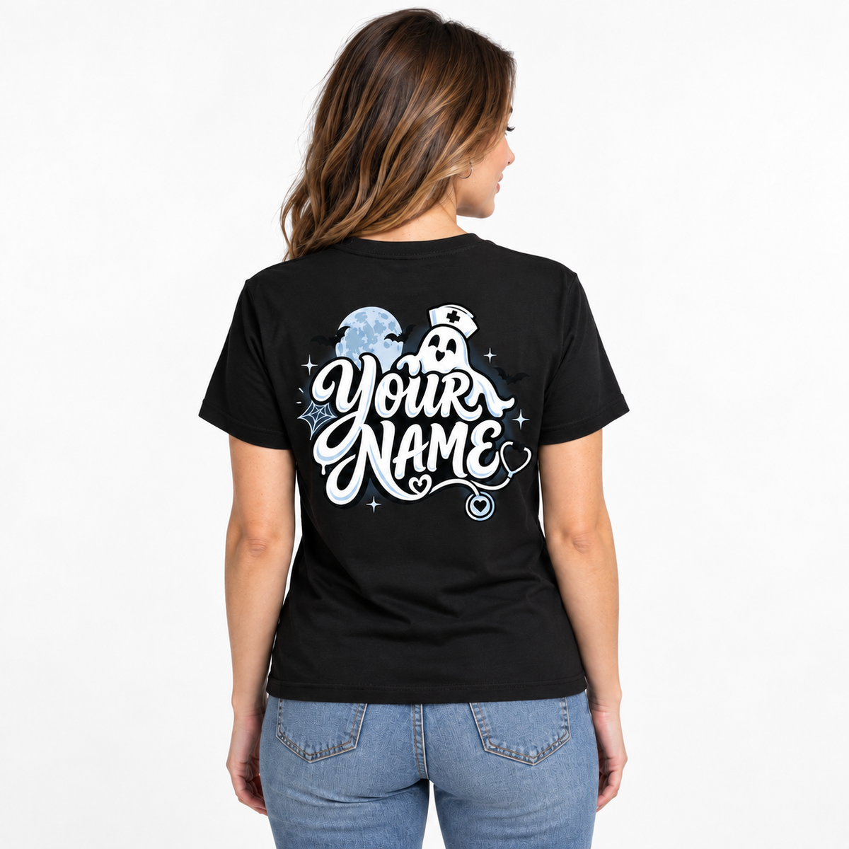 Ghost Nurse Stethoscope Custom Shirt Spooky Halloween Medical Crewneck T Shirt
