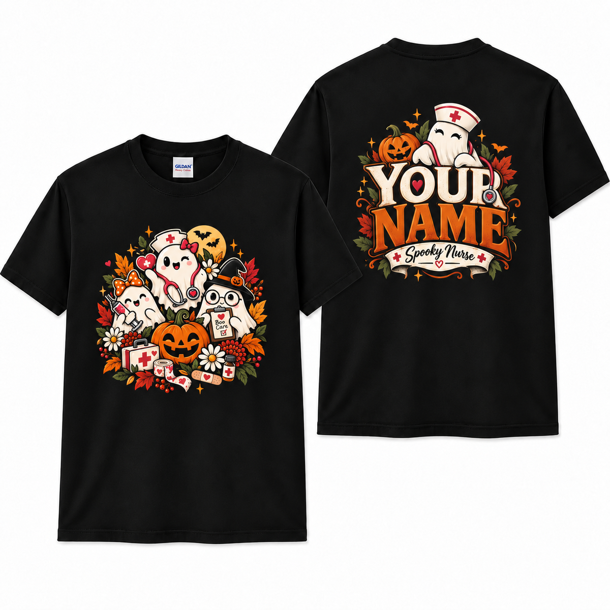 Custom Spooky Nurse Halloween Shirt with Cute Ghost Pumpkin and Medical Kit