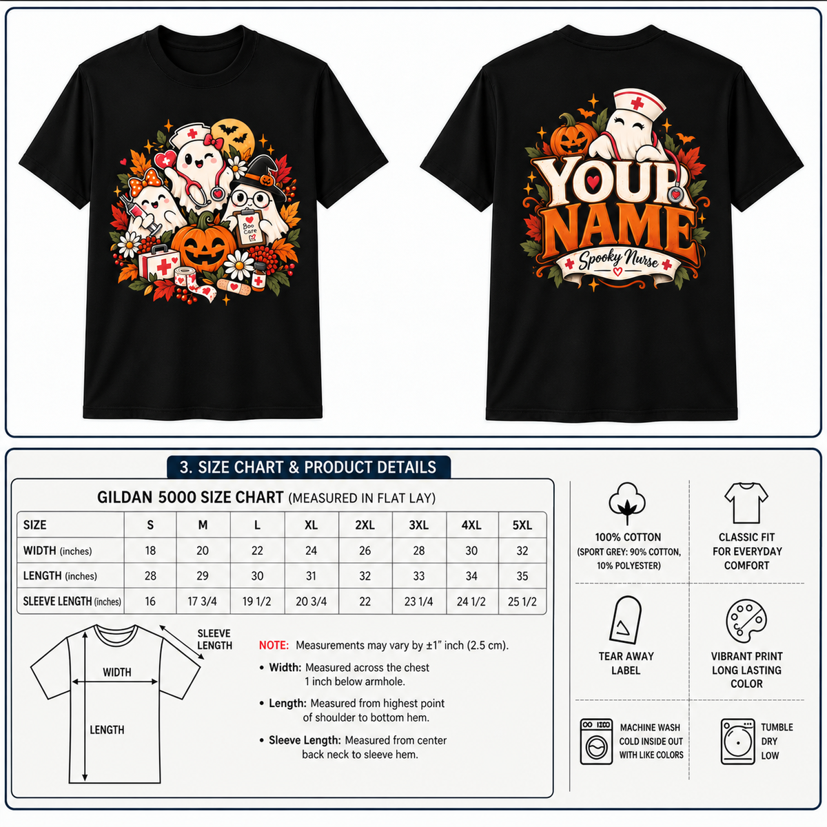 Custom Spooky Nurse Halloween Shirt with Cute Ghost Pumpkin and Medical Kit