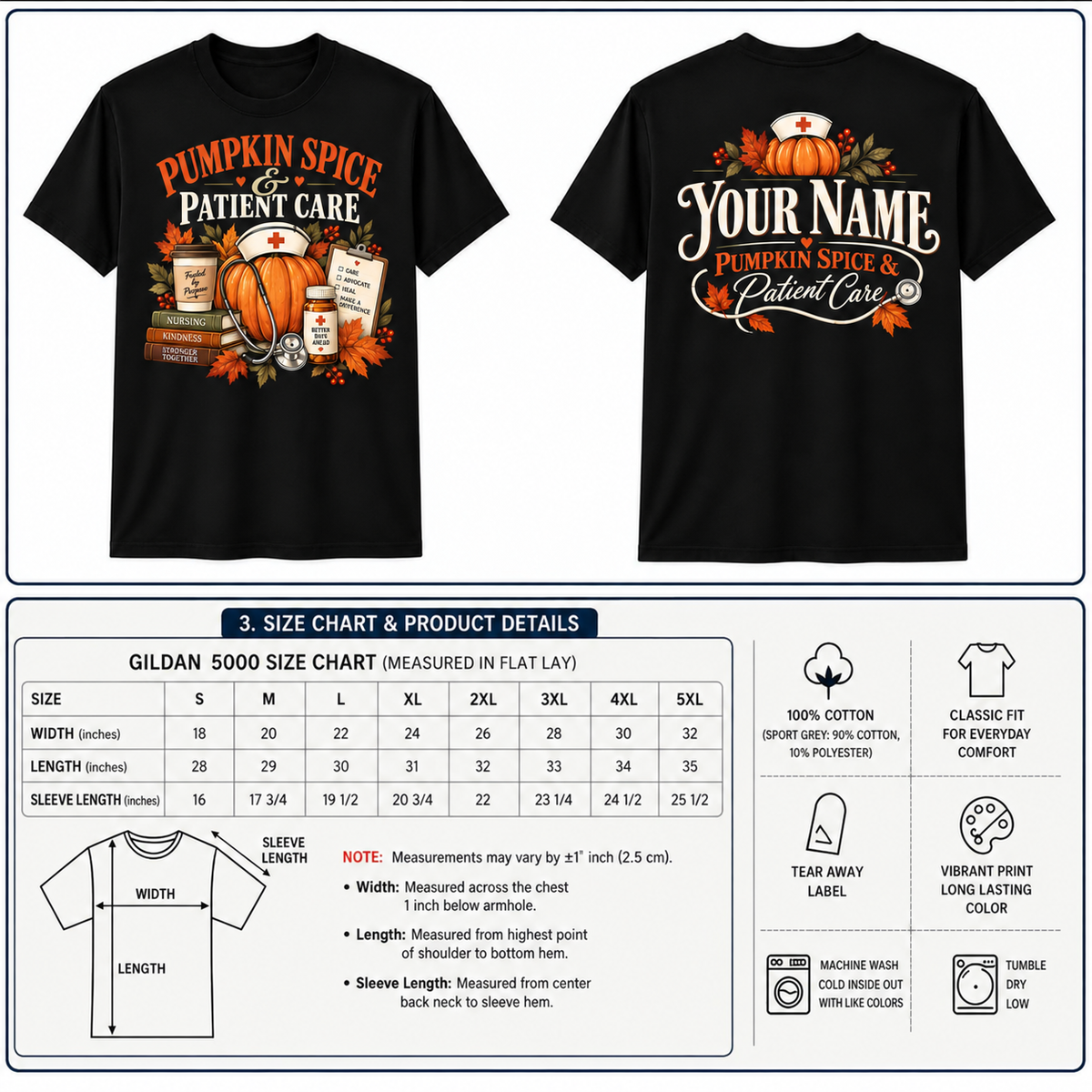 Custom Nurse Fall Shirt with Pumpkin Spice Patient Care and Stethoscope Gift