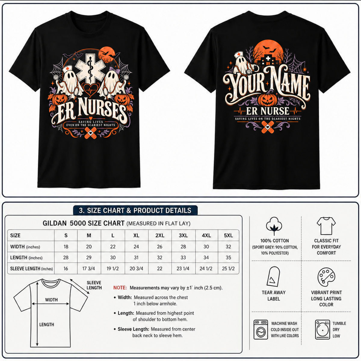 Custom ER Nurse Halloween Ghost Shirt with Pumpkin and Medical Caduceus Gift