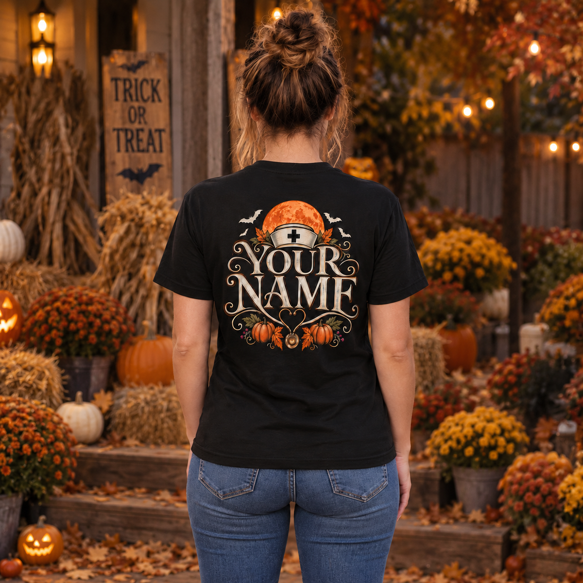 Personalized Nurse Halloween Shirt with Pumpkin and Stethoscope Autumn Gift