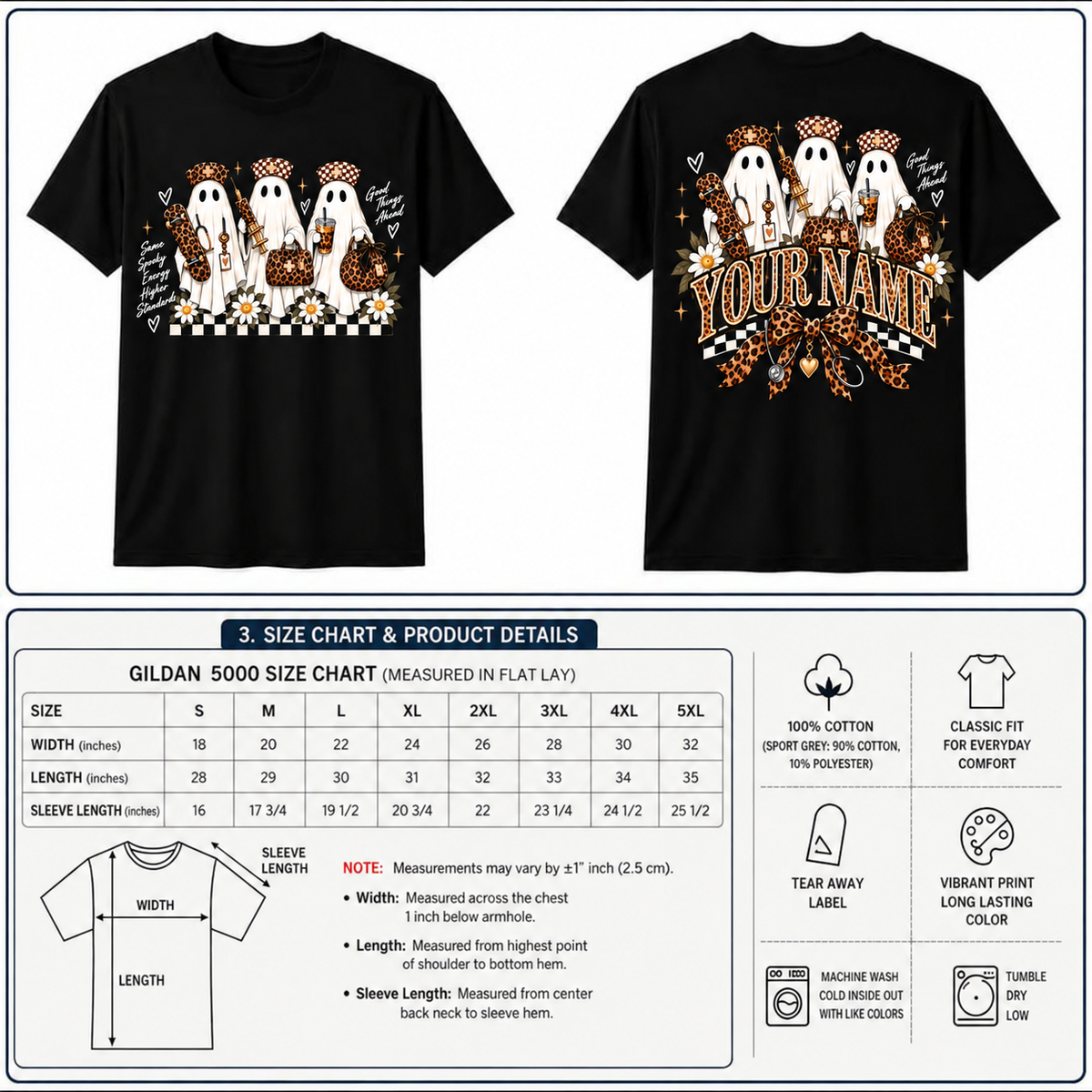 Custom Nurse Halloween Shirt with Ghost Syringe and Leopard Checkerboard Tee