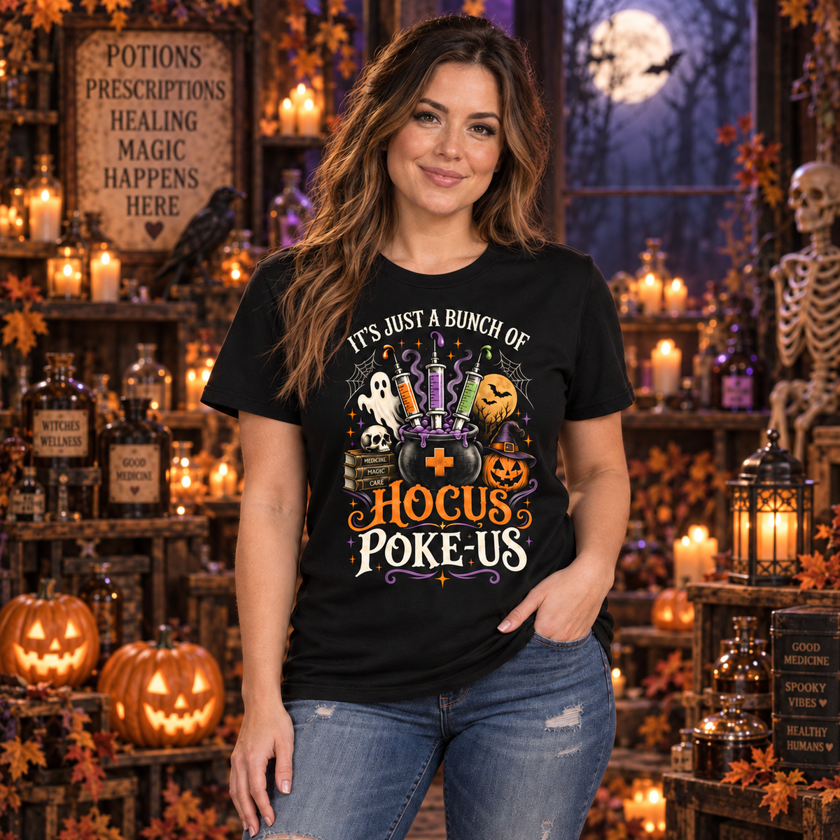 Custom Nurse Halloween Shirt with Syringe Cauldron Ghost Pumpkin Graphic