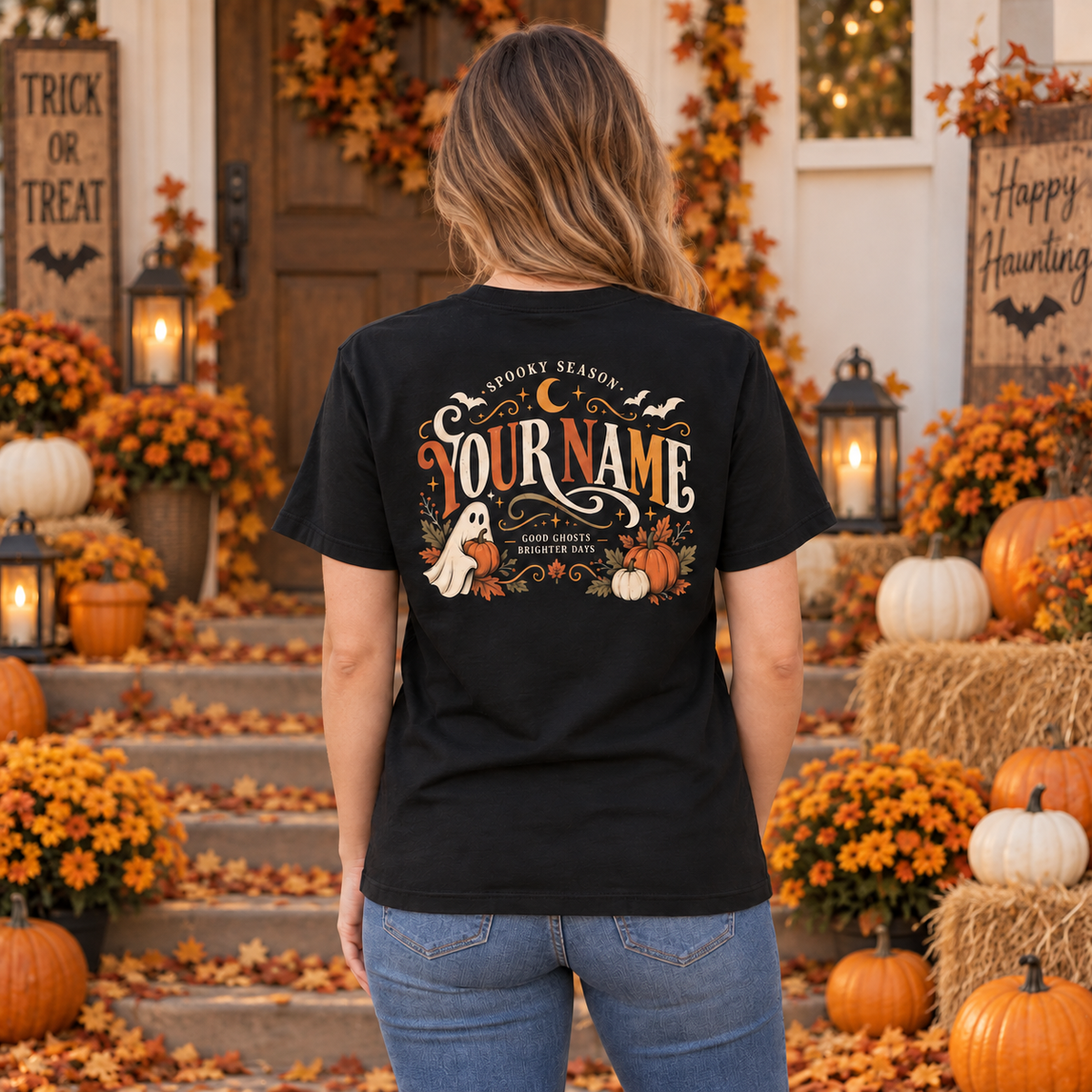 Personalized Halloween Shirt with Tiniest Boos Ghost Pumpkin Spooky Season