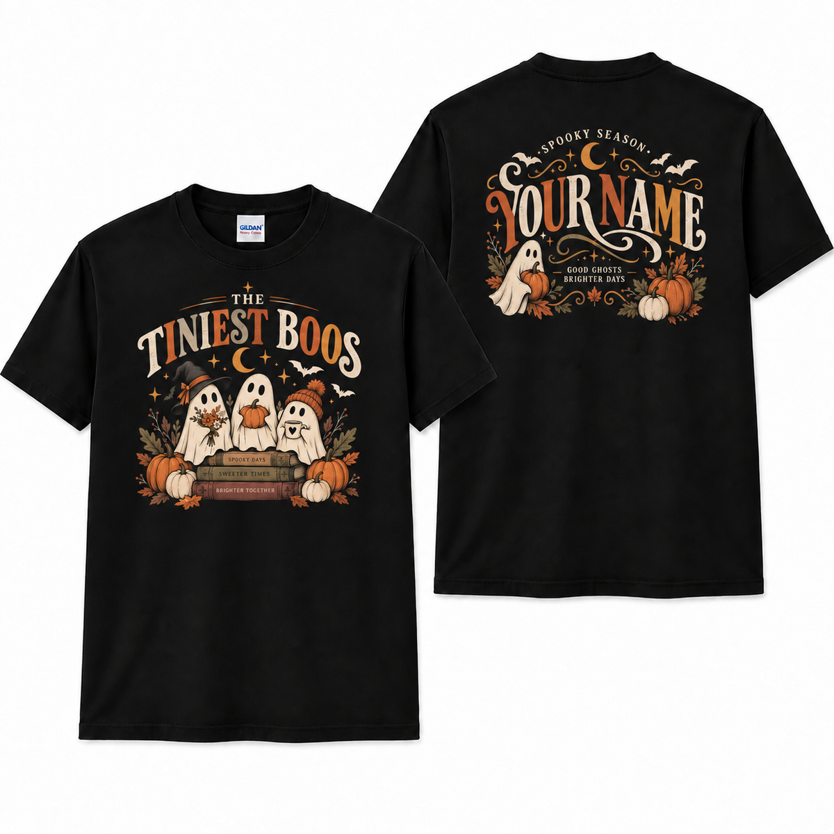 Personalized Halloween Shirt with Tiniest Boos Ghost Pumpkin Spooky Season