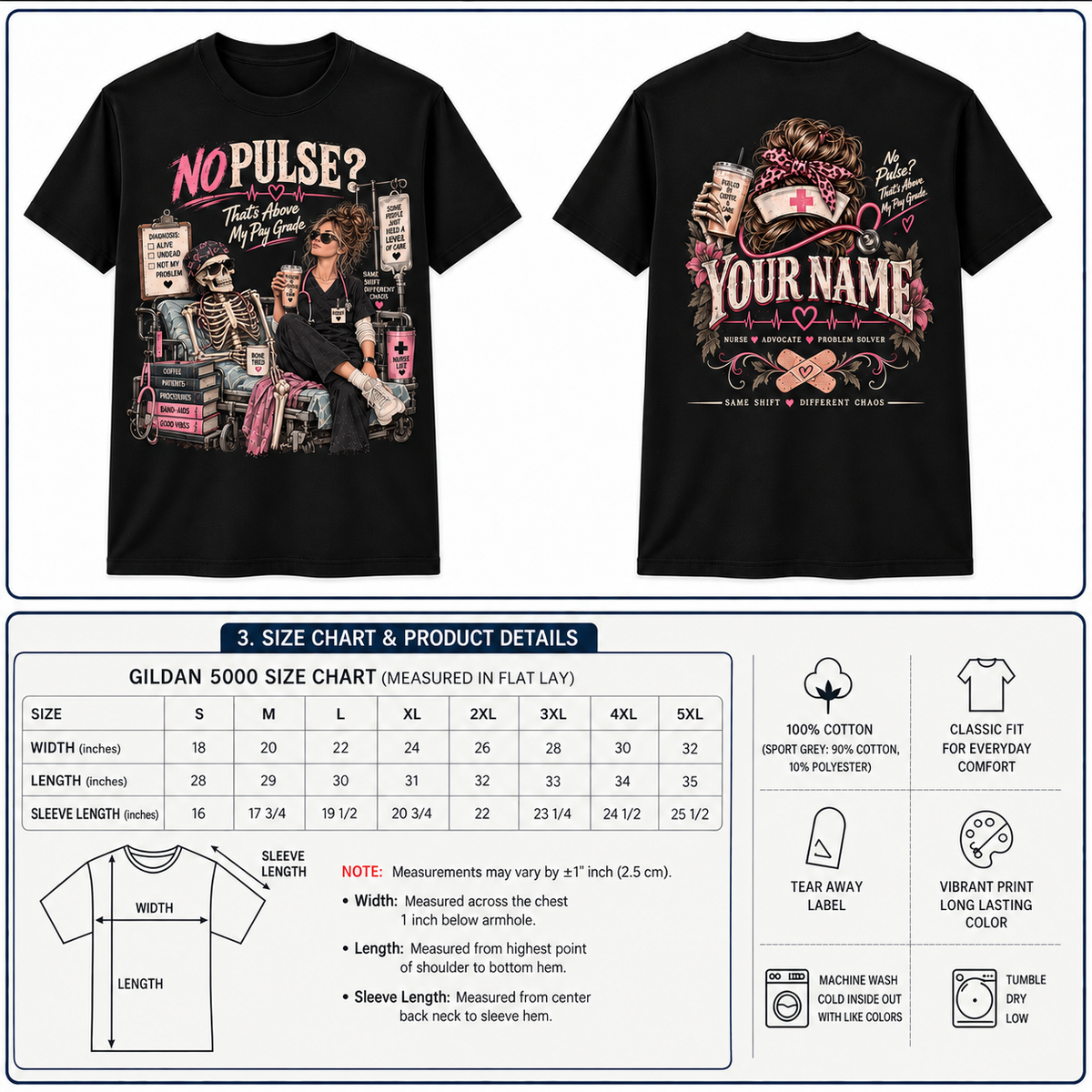Nurse Skeleton No Pulse Graphic T-Shirt for Women Personalized Medical Shirt