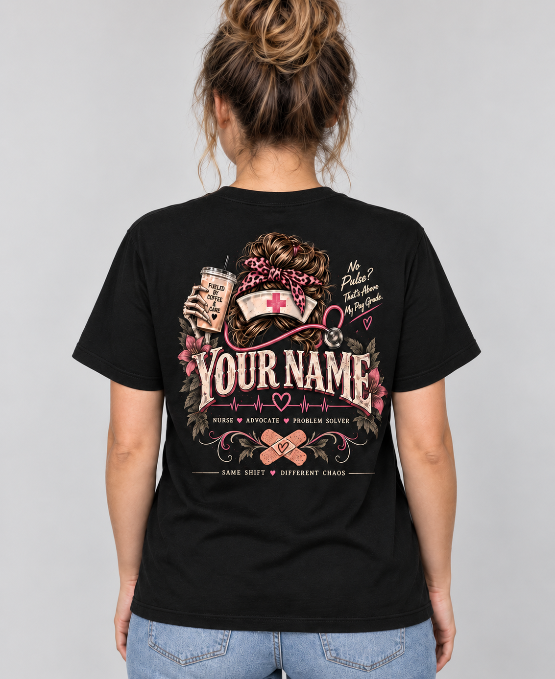 Nurse Skeleton No Pulse Graphic T-Shirt for Women Personalized Medical Shirt