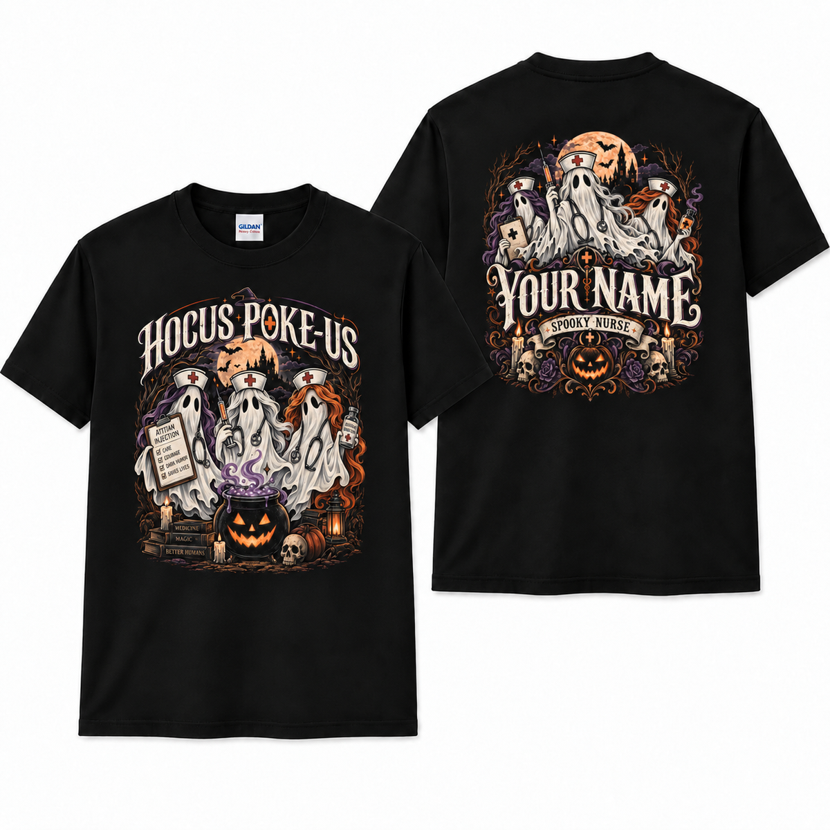 Hocus Poke Us Ghost Nurse Shirt Personalized Spooky Halloween Nurse Shirt