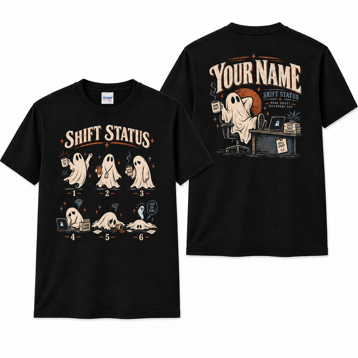 Custom Ghost Shift Status Shirt Personalized Cute Office Worker Graphic Tee