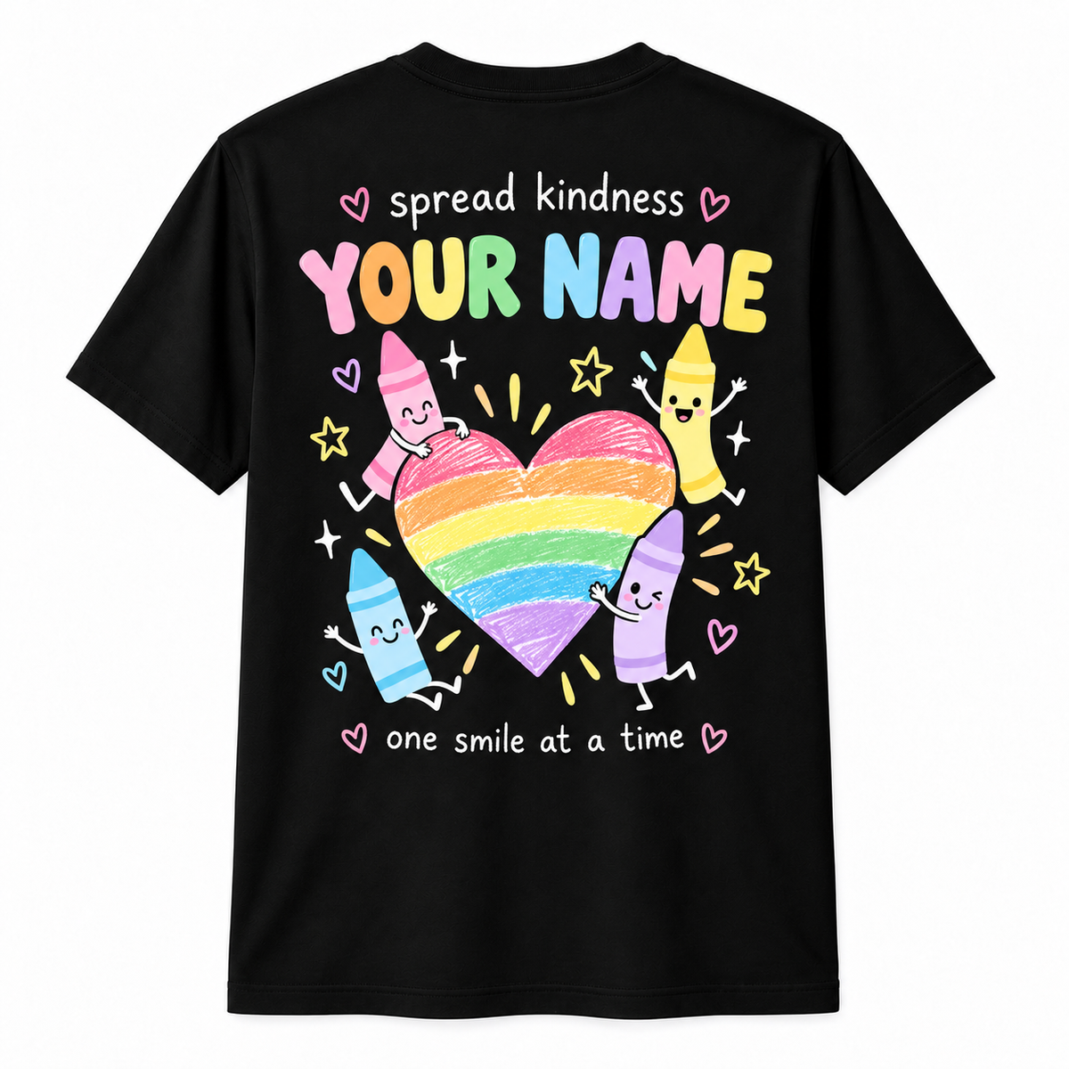 Personalized Custom Color the World with Kindness Cute Crayon Teacher Unisex T-Shirt