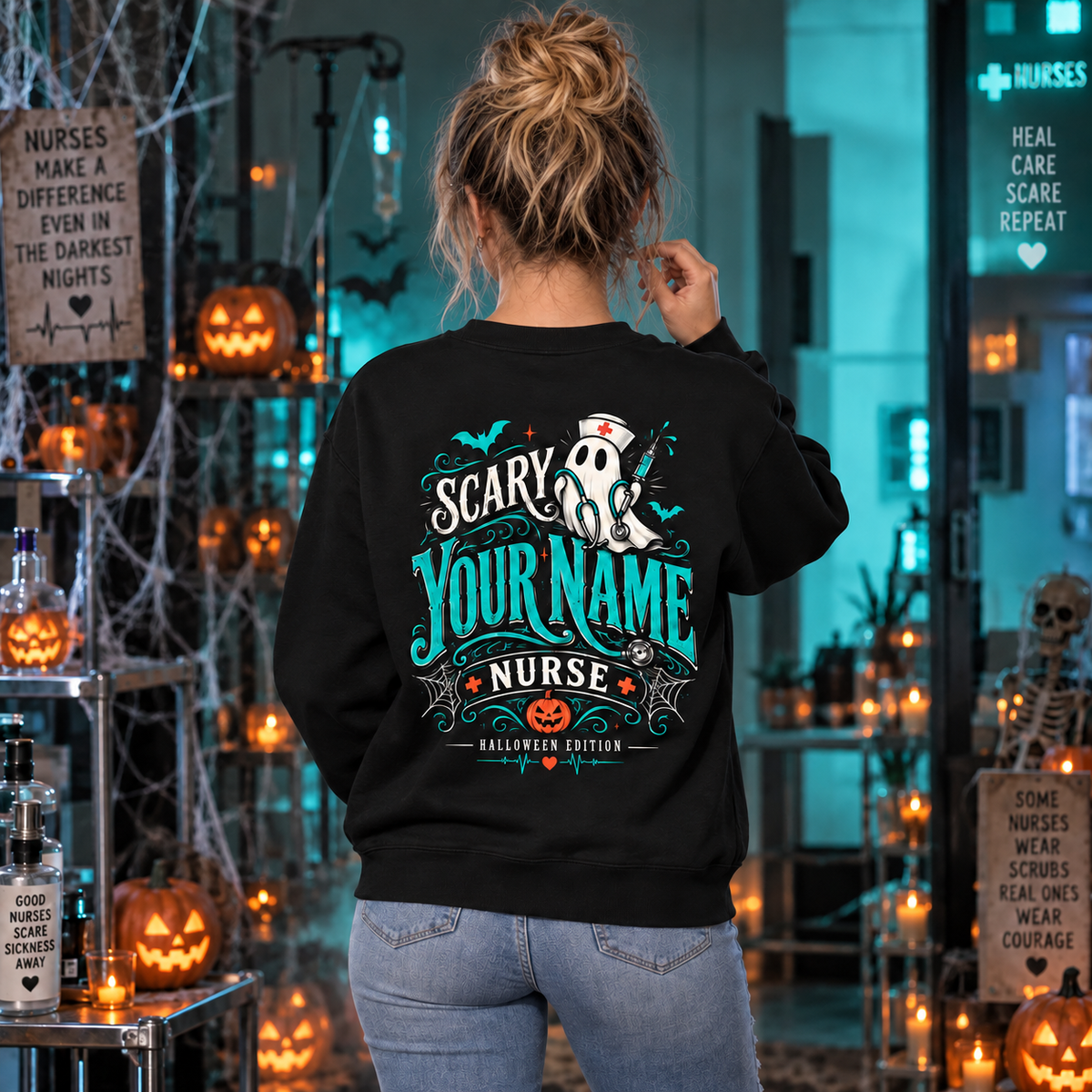 Scary Nurse Costume Custom Name Ghost Nurse Halloween Sweatshirt for Women