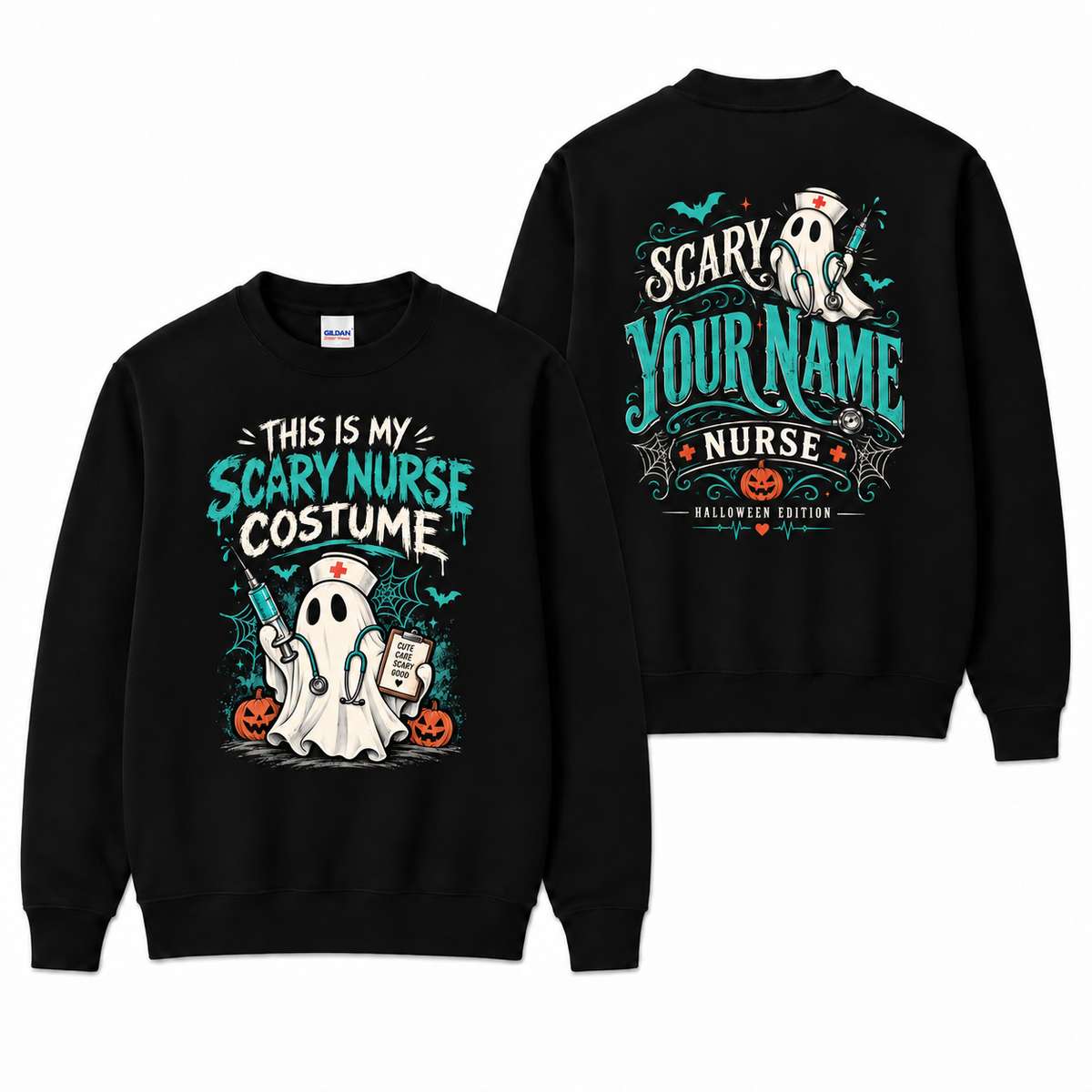 Scary Nurse Costume Custom Name Ghost Nurse Halloween Sweatshirt for Women