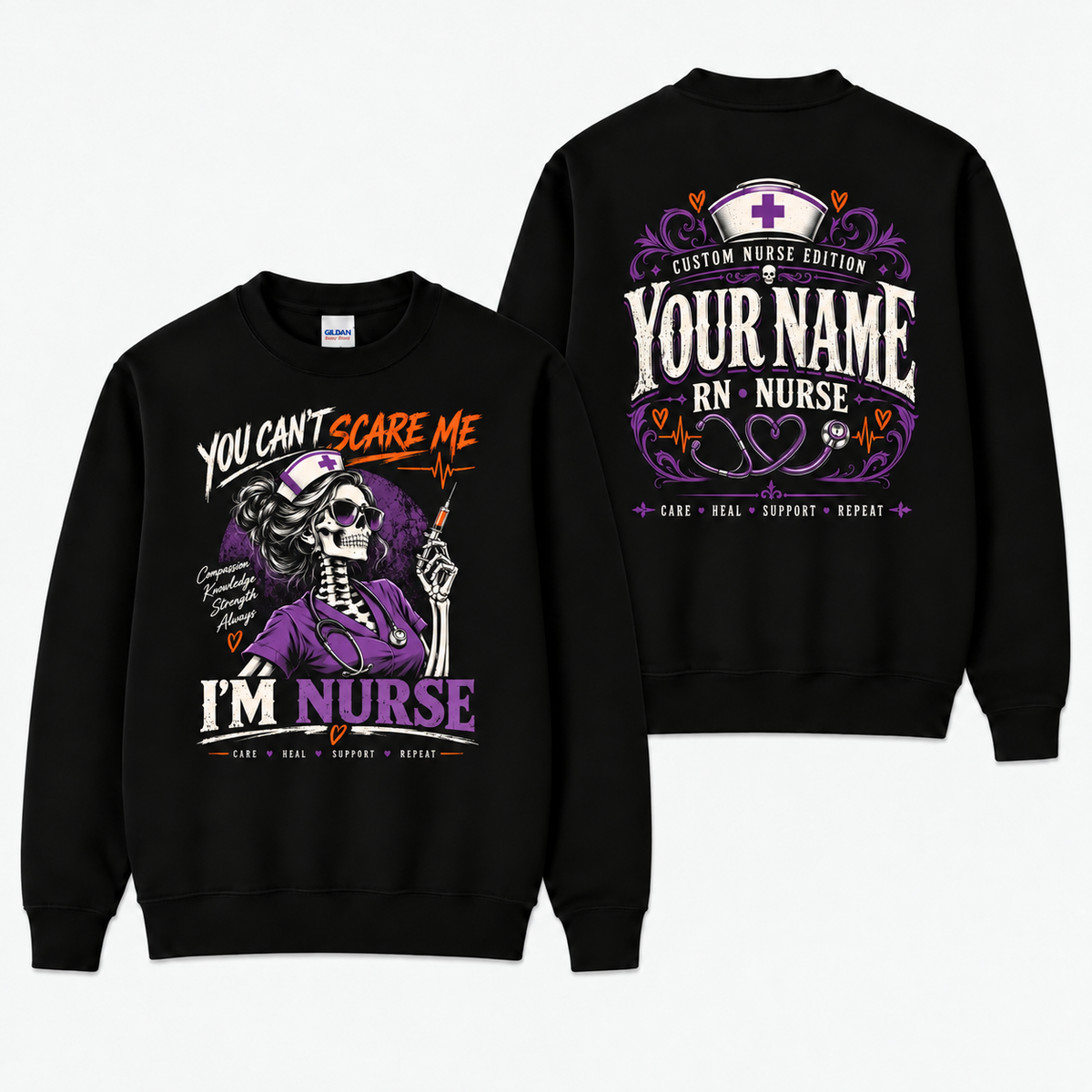 Nurse Sweatshirt Custom Name Skeleton Graphic Funny Halloween Nurse Life Gift