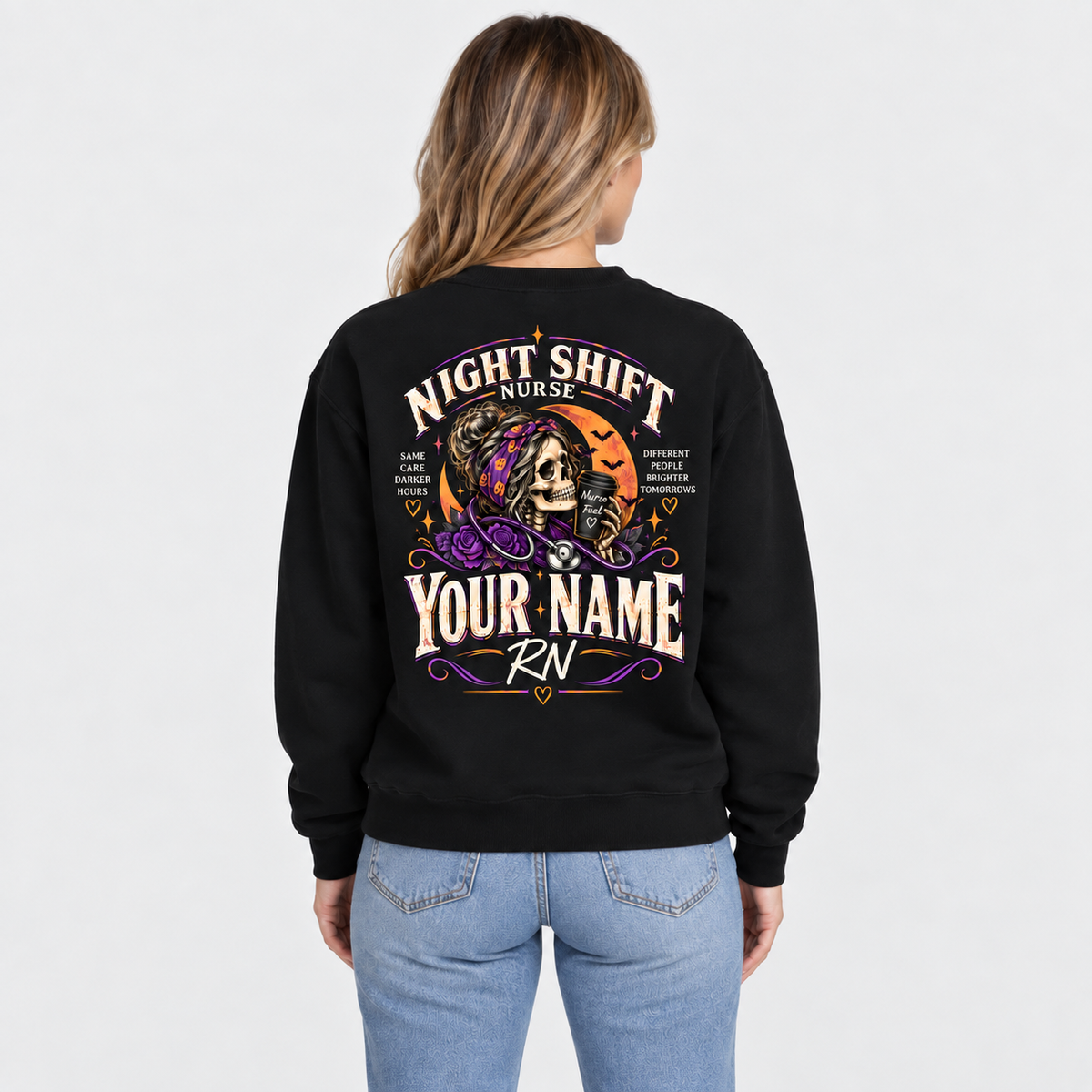 Night Shift Nurse Personalized Sweatshirt Halloween Skeleton Nurse Custom Shirt