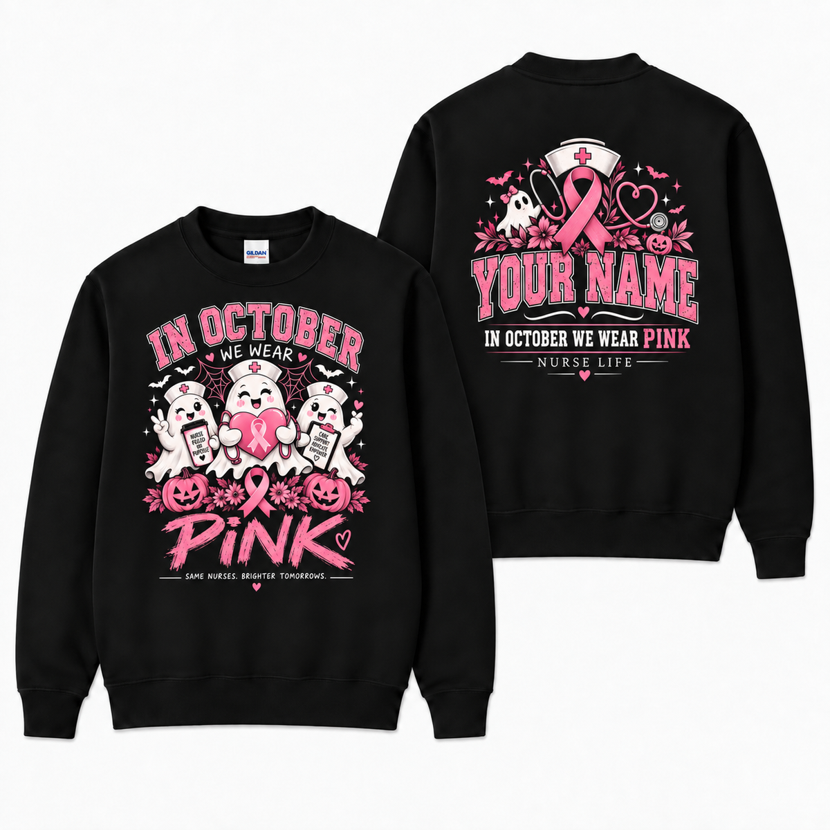 Custom Breast Cancer Nurse Ghost Sweatshirt in October We Wear Pink Apparel