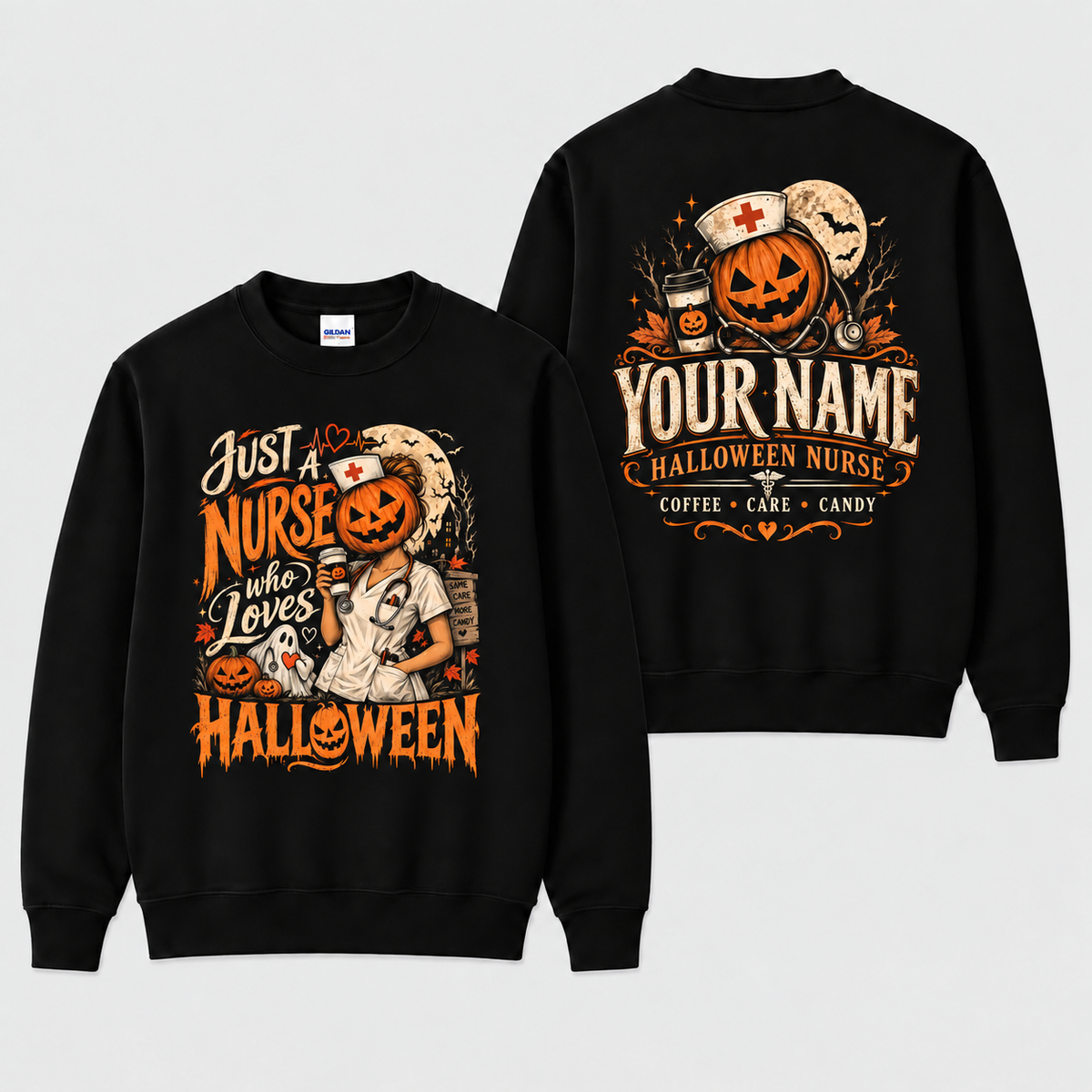 Personalized Nurse Halloween Sweatshirt with Pumpkin Head Shirt for Women