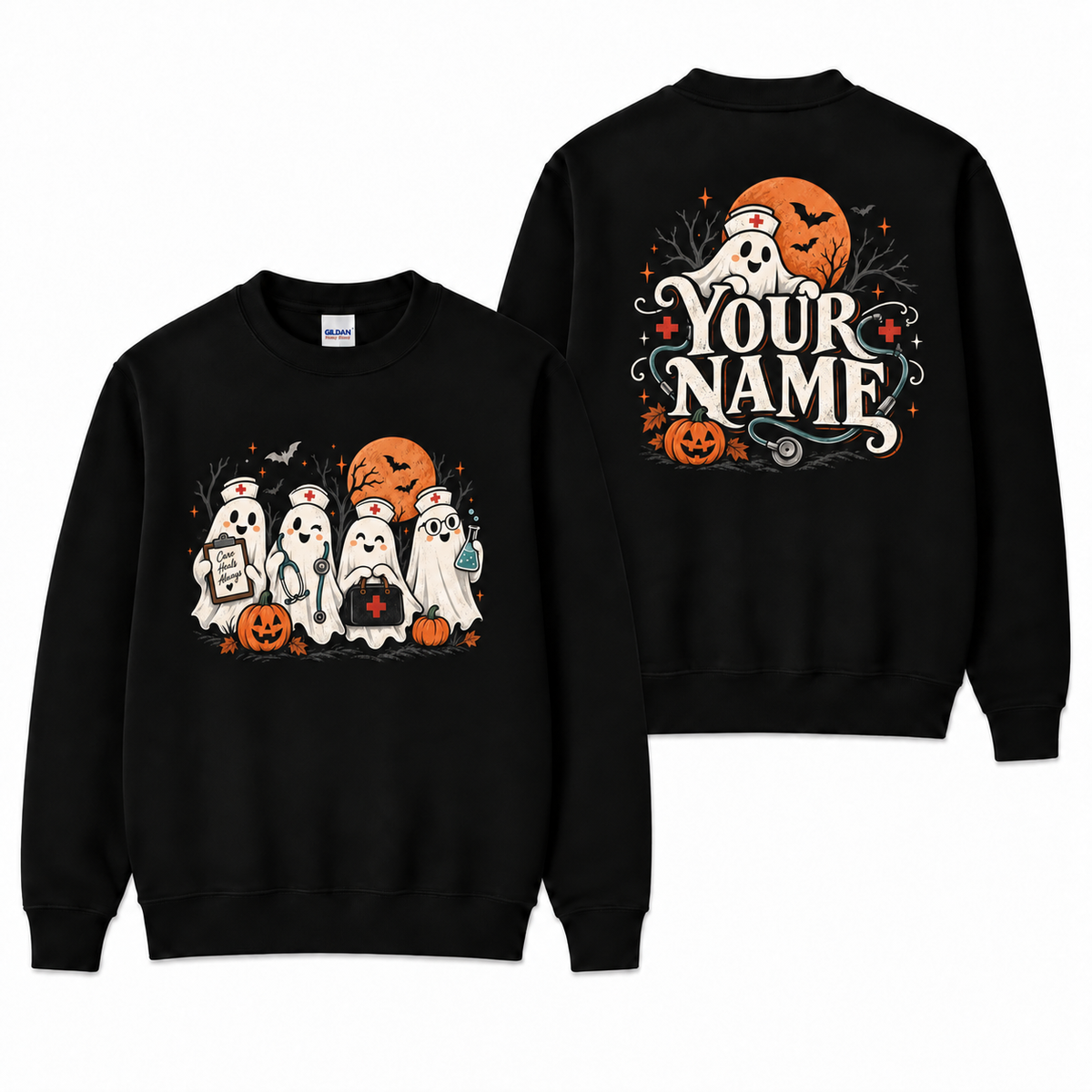 Halloween Nurse Ghost Sweatshirt Custom Nurse Name Gift for Cute Ghost Squad