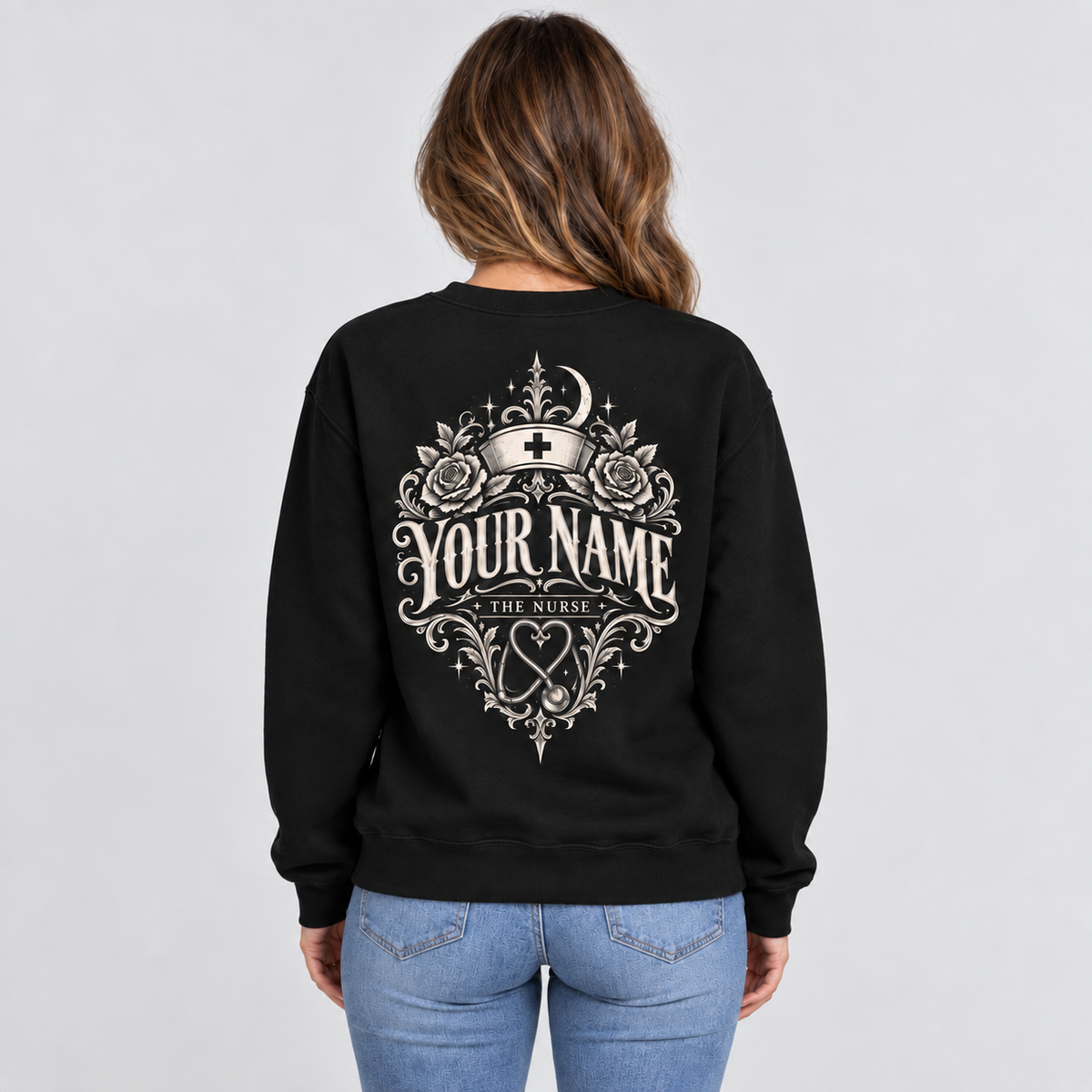 Skeleton Nurse Sweatshirt Custom Skeleton Nurse Graphic Gothic Nursing Apparel