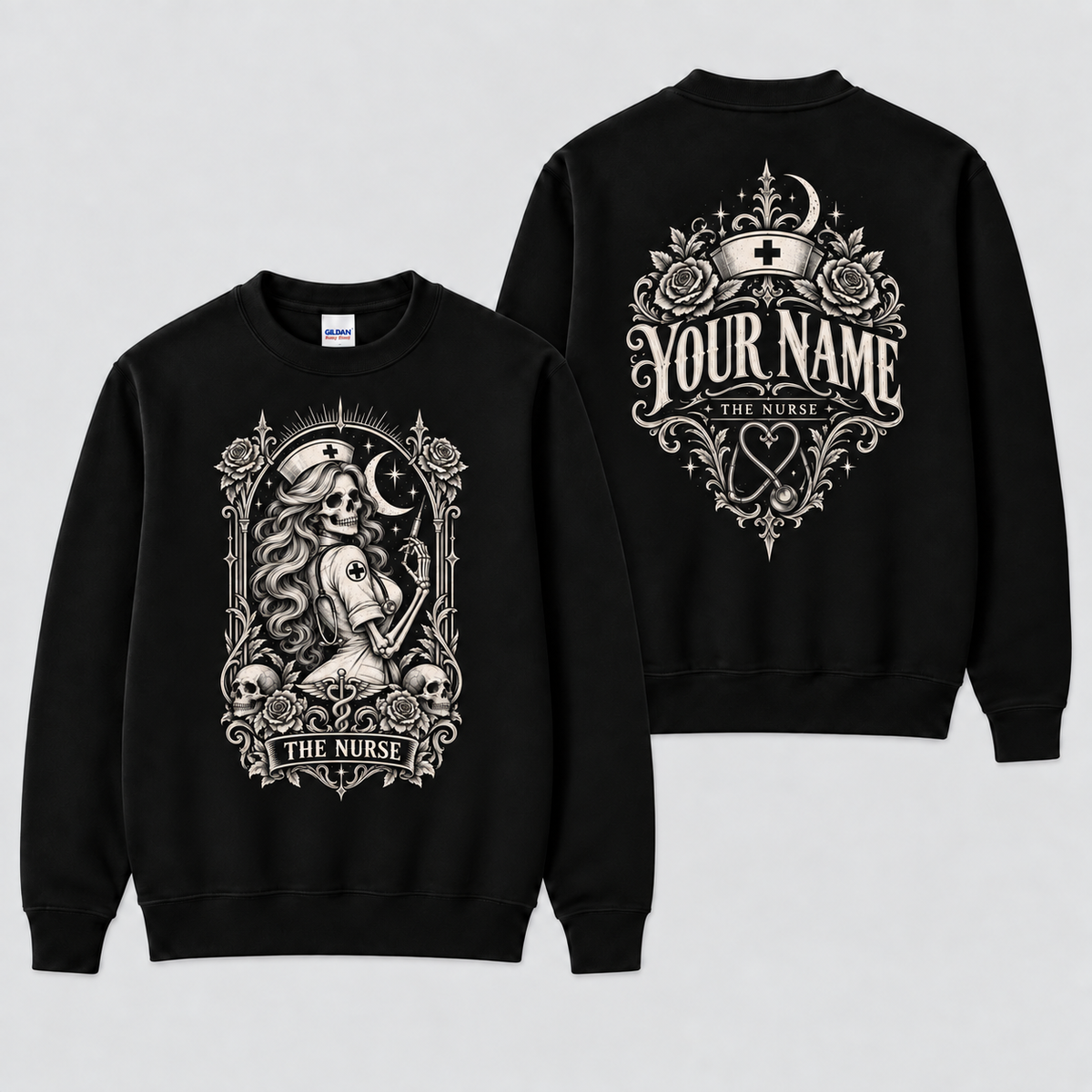 Skeleton Nurse Sweatshirt Custom Skeleton Nurse Graphic Gothic Nursing Apparel