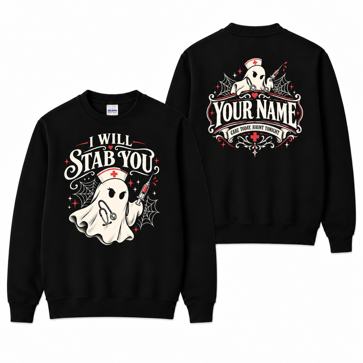 Custom Nurse Ghost Sweatshirt Halloween Spooky I Will Stab You Funny Shirts