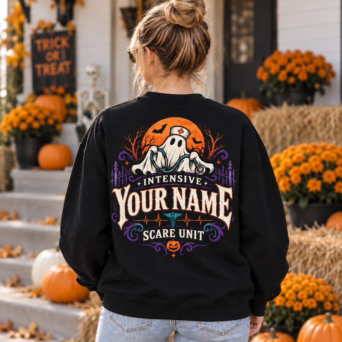Custom Halloween Nurse Ghost Intensive Scare Unit Sweatshirt for Healthcare