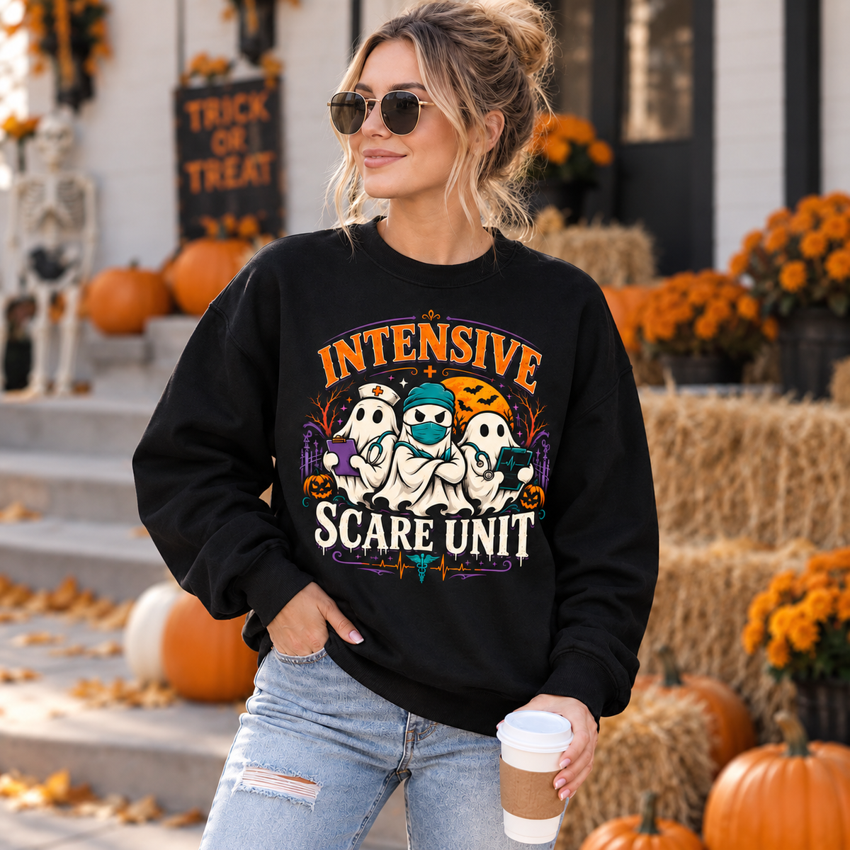 Custom Halloween Nurse Ghost Intensive Scare Unit Sweatshirt for Healthcare