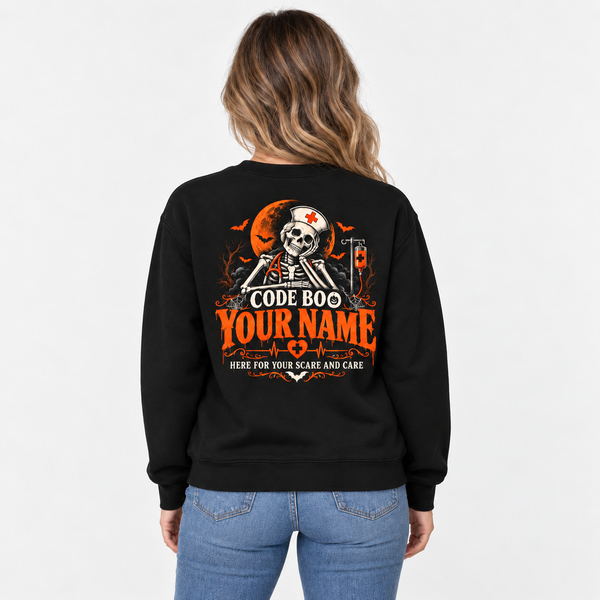 Skeleton Nurse Halloween Sweatshirt Personalised Code Boo Shirt for Nurses