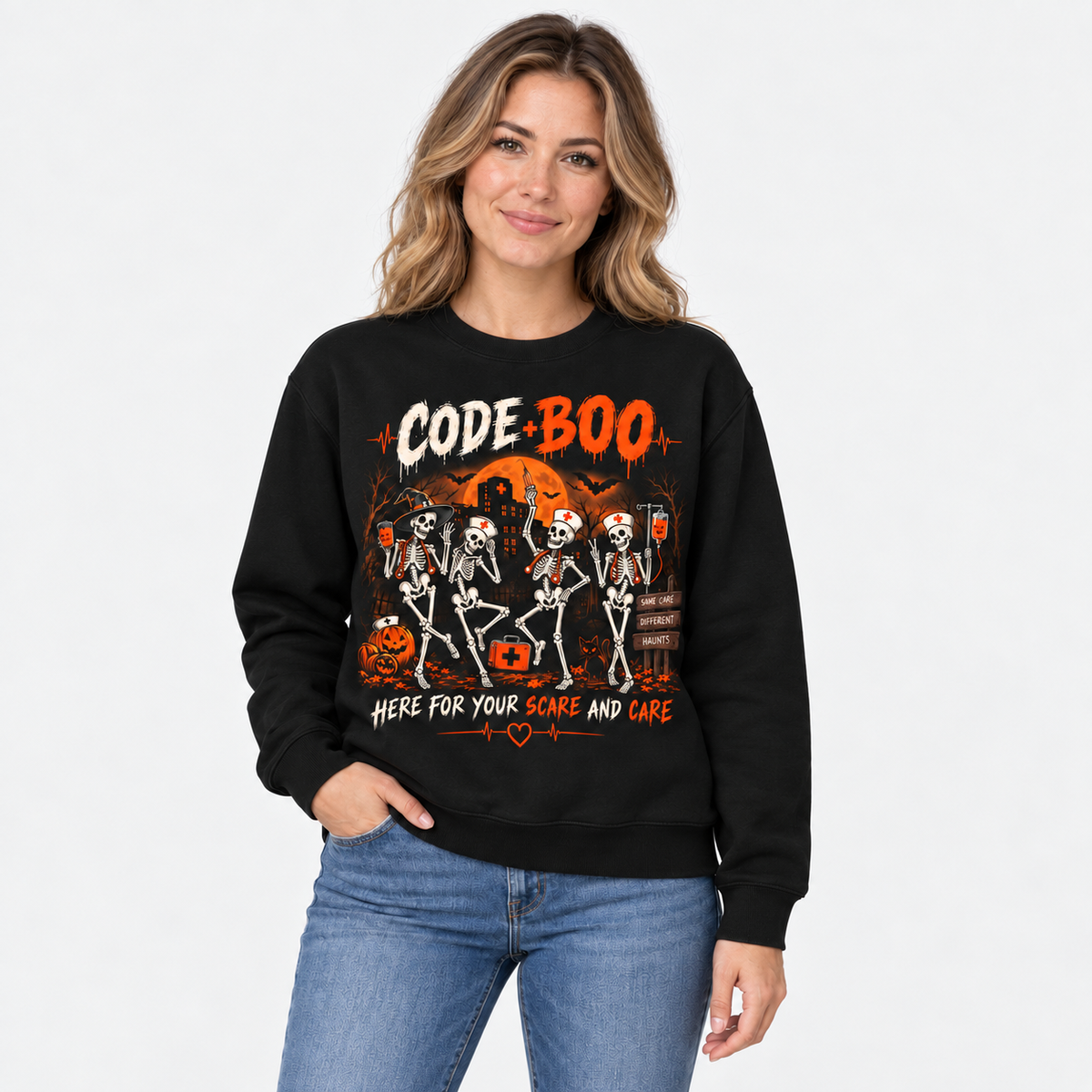 Skeleton Nurse Halloween Sweatshirt Personalised Code Boo Shirt for Nurses