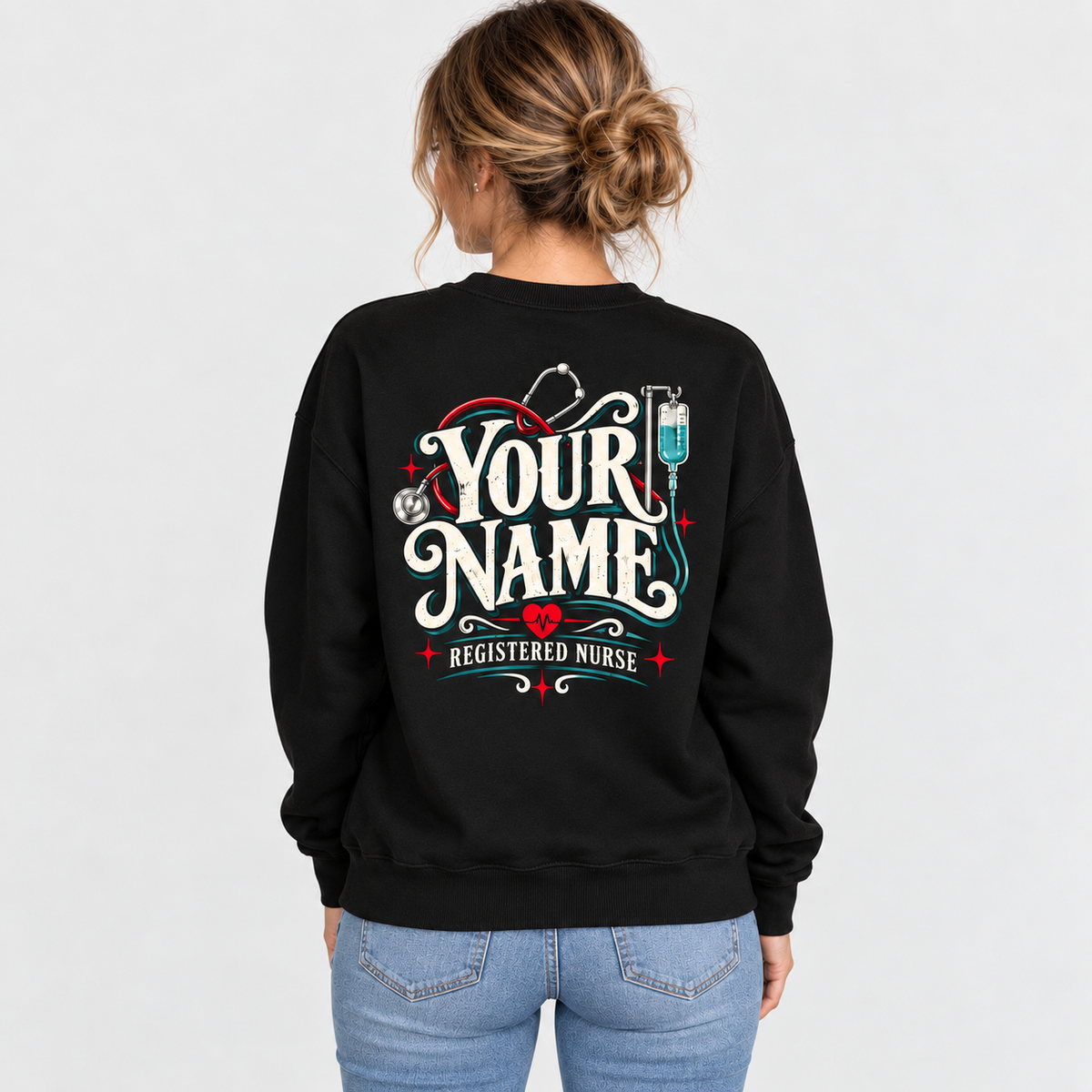 Registered Nurse Skeleton IV Pole Sweatshirt Custom Name