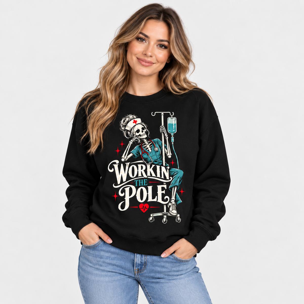 Registered Nurse Skeleton IV Pole Sweatshirt Custom Name