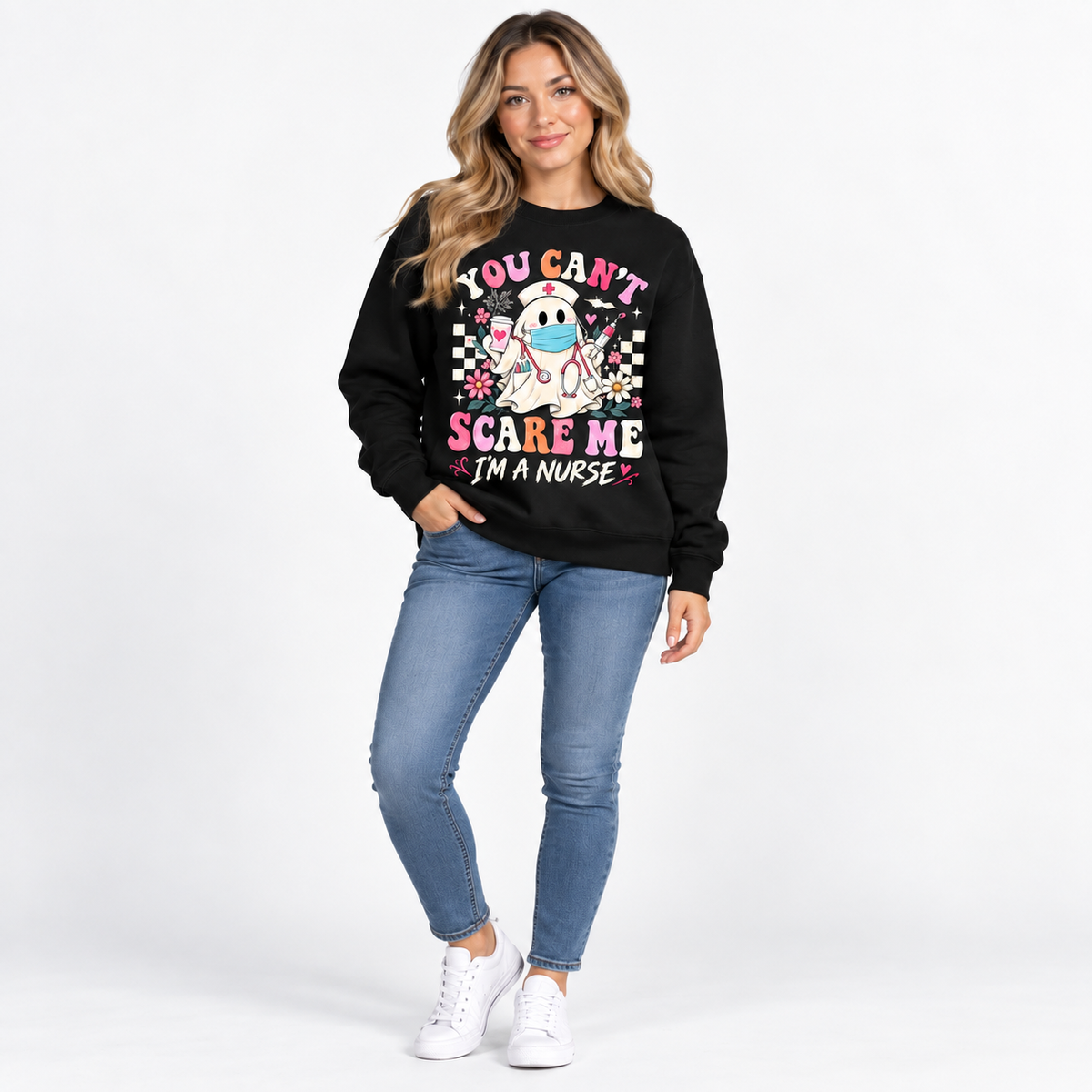 Nurse Ghost Sweatshirt Custom Name Cute Halloween Spooky Nurse Shirt