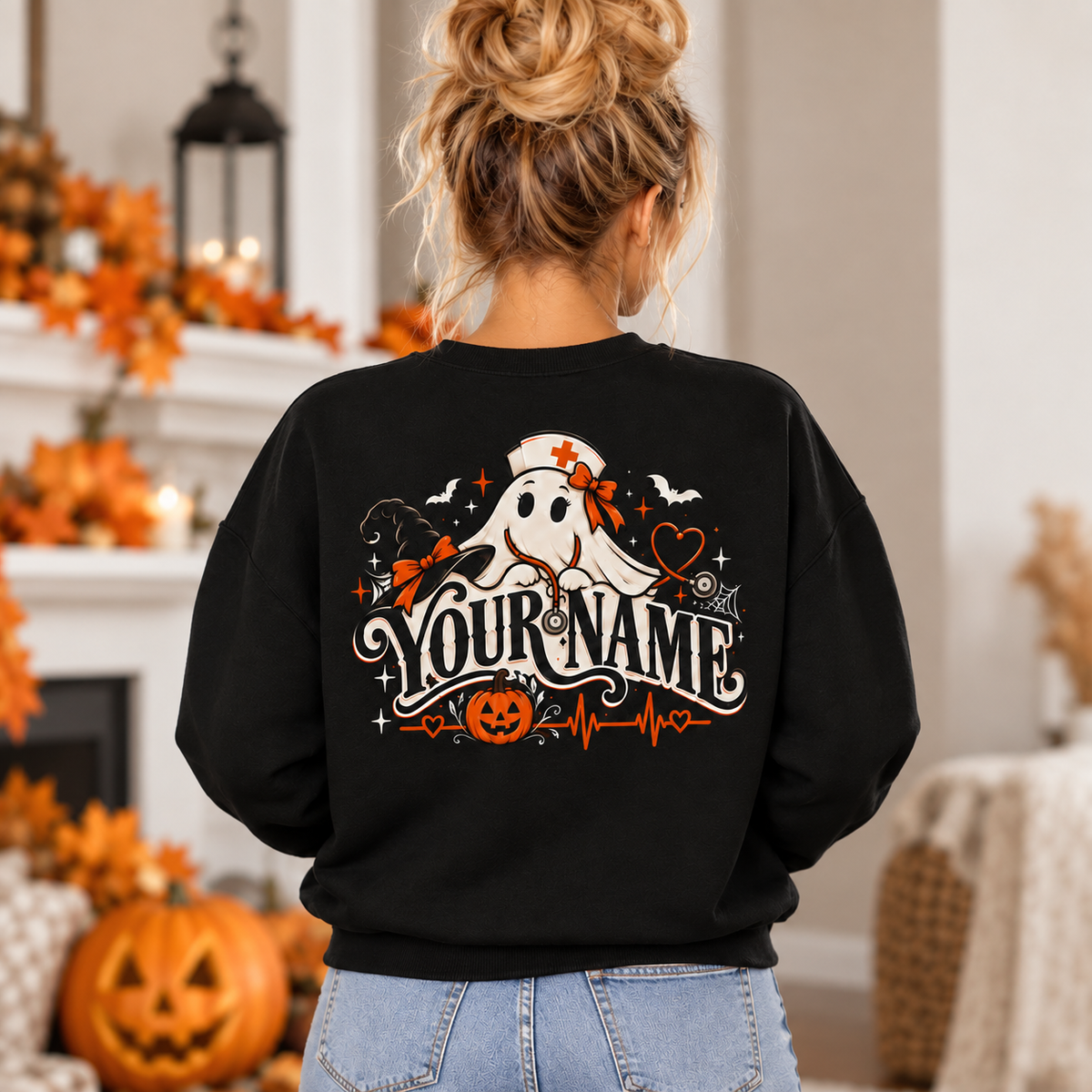 Spooky Nurse Ghost Halloween Custom Name Sweatshirt Gift For Women