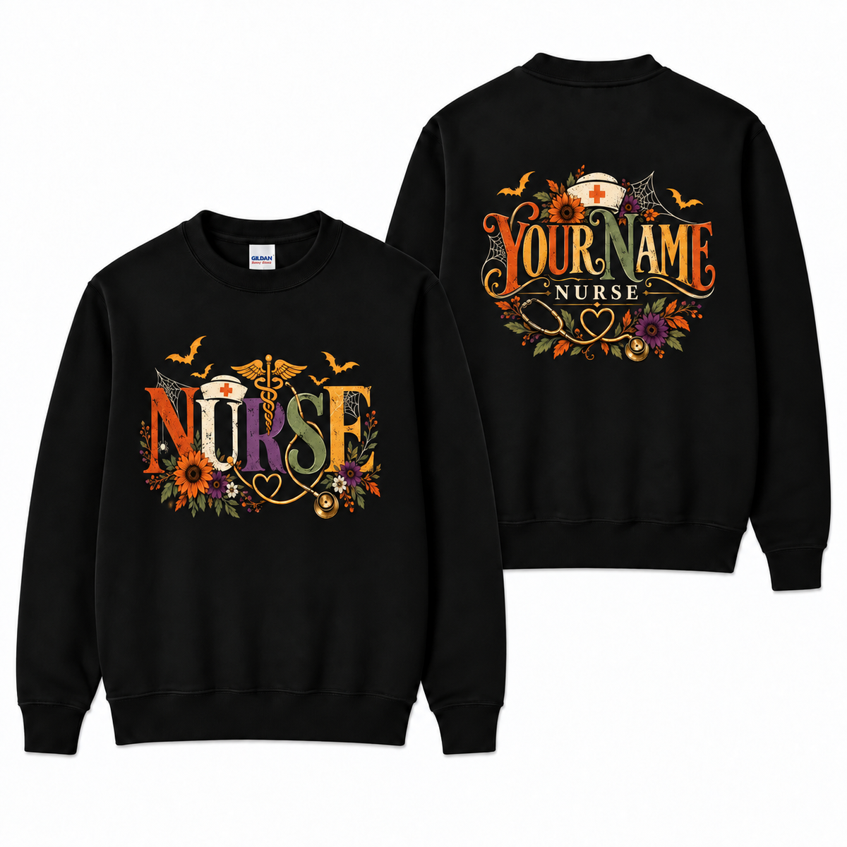 Custom Nurse Sweatshirt Autumn Sunflower Stethoscope Gift for Halloween