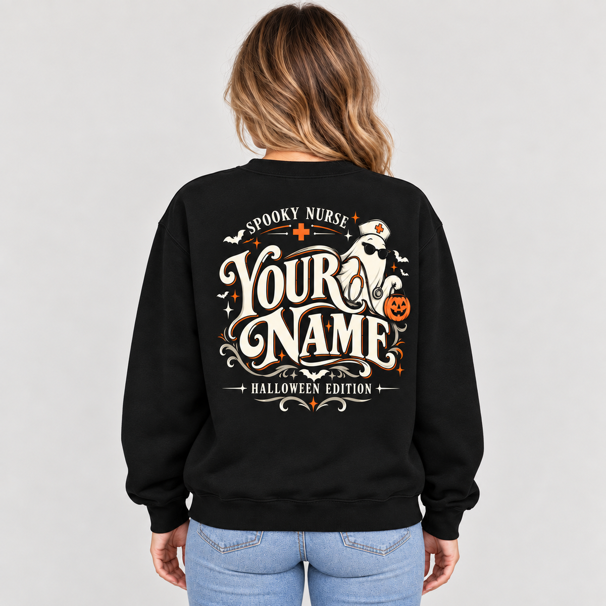 Spooky Nurse Halloween Sweatshirt Boo Boo Crew Ghost Custom Name