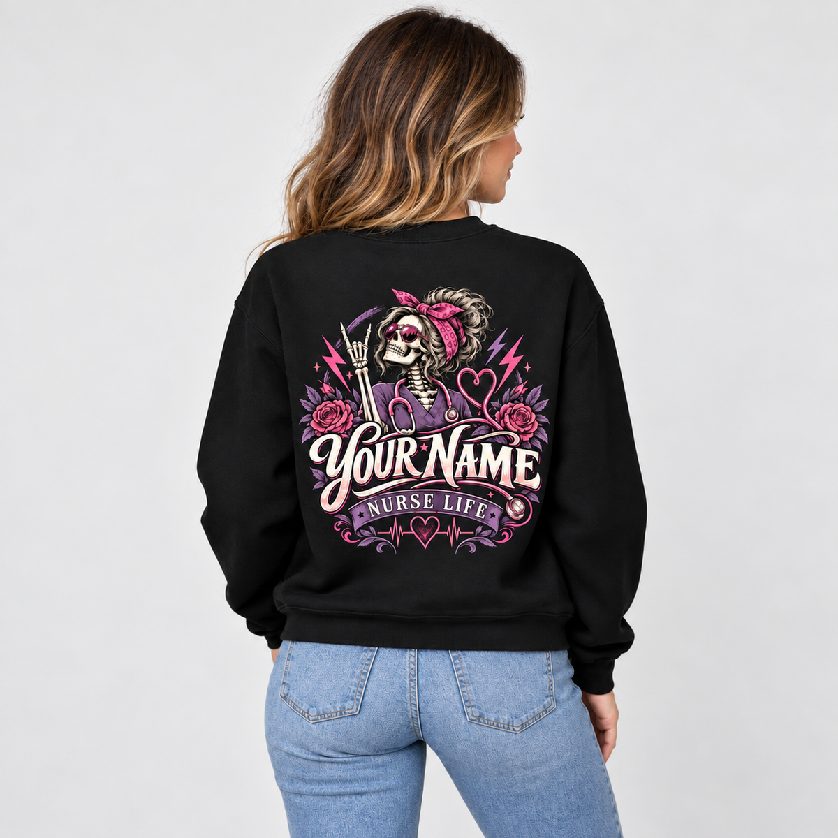 Nurse Life Skeleton Rock Sweatshirt Custom Personalized Nurse Gift