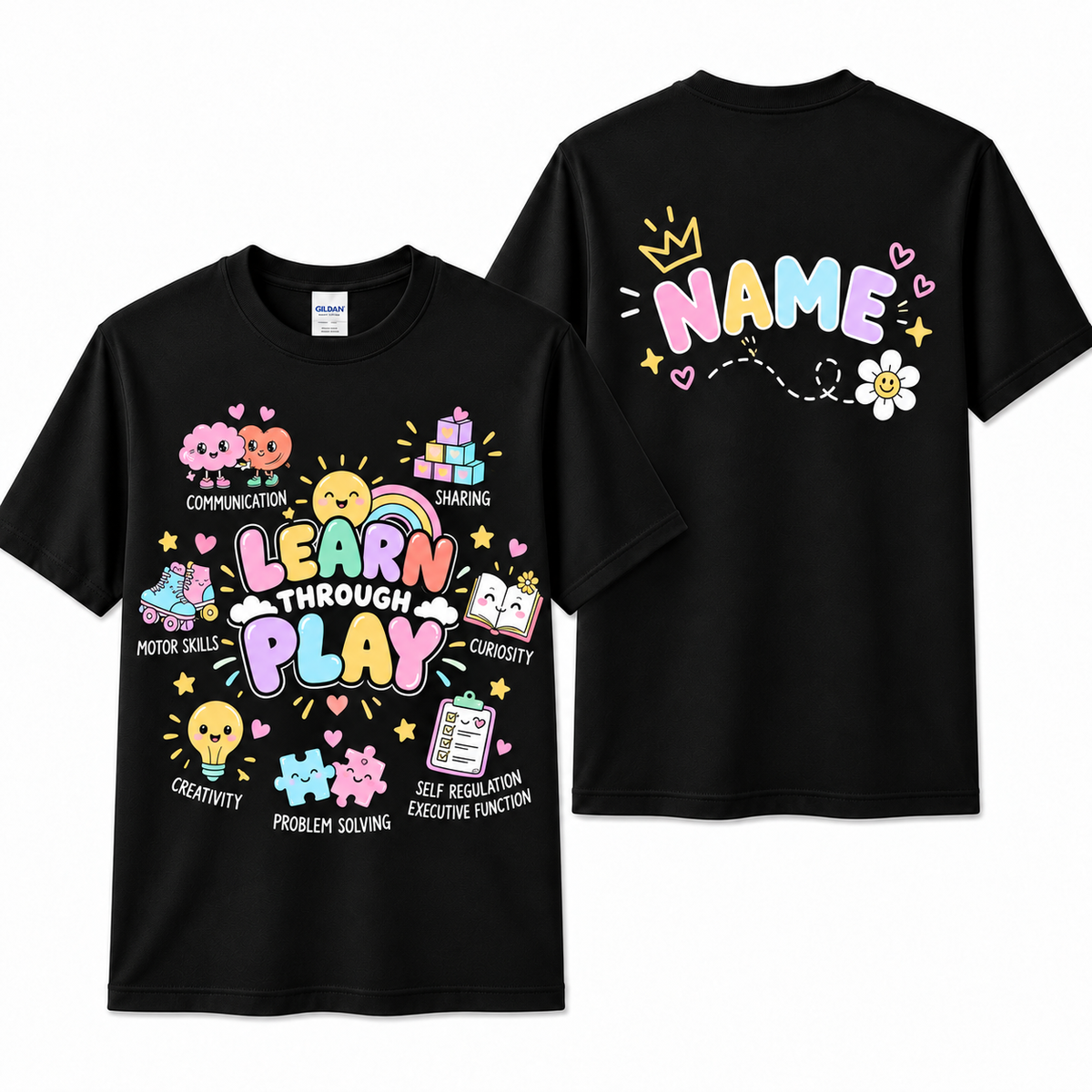 Personalized Custom Learn Through Play Cute Teacher Unisex T-Shirt