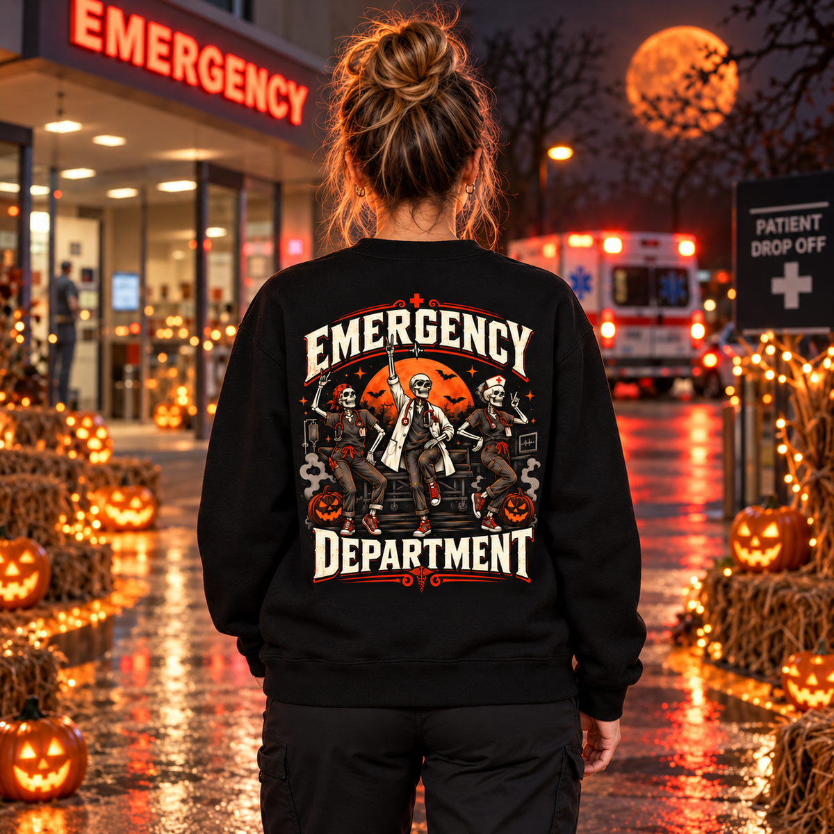 Emergency Department Skeleton Nurse Halloween Custom Sweatshirt