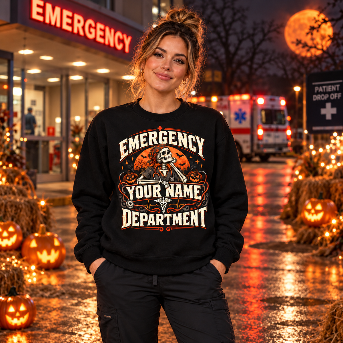 Emergency Department Skeleton Nurse Halloween Custom Sweatshirt