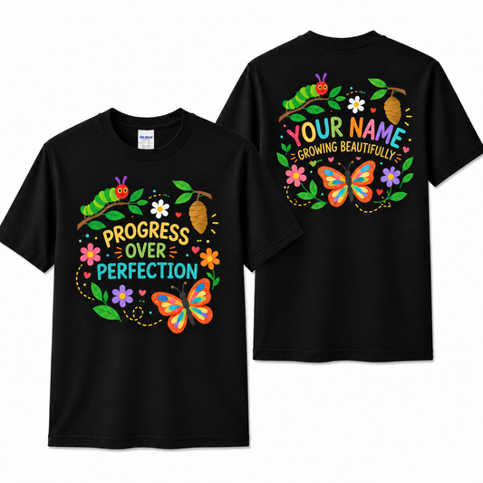 Personalized Teacher Shirt Progress Over Perfection Caterpillar Custom Name