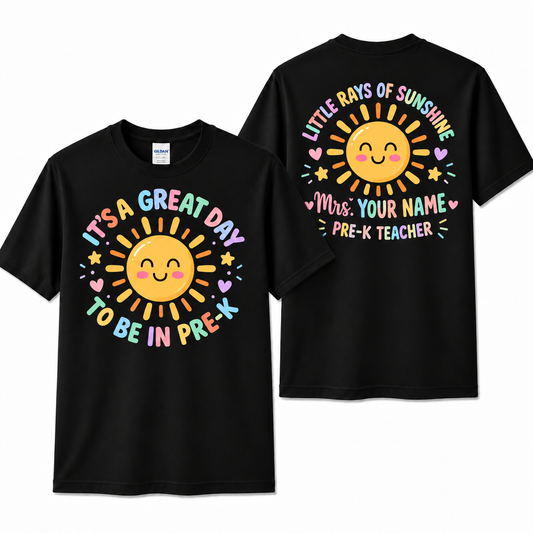 Personalized Pre-K Teacher Shirt Little Rays Of Sunshine Custom Name Tee
