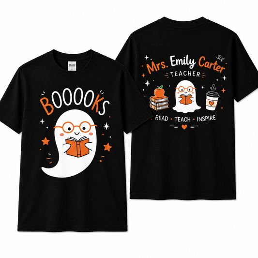 Custom Boooooks Ghost T-Shirt Halloween Librarian Gift Unisex T-Shirt